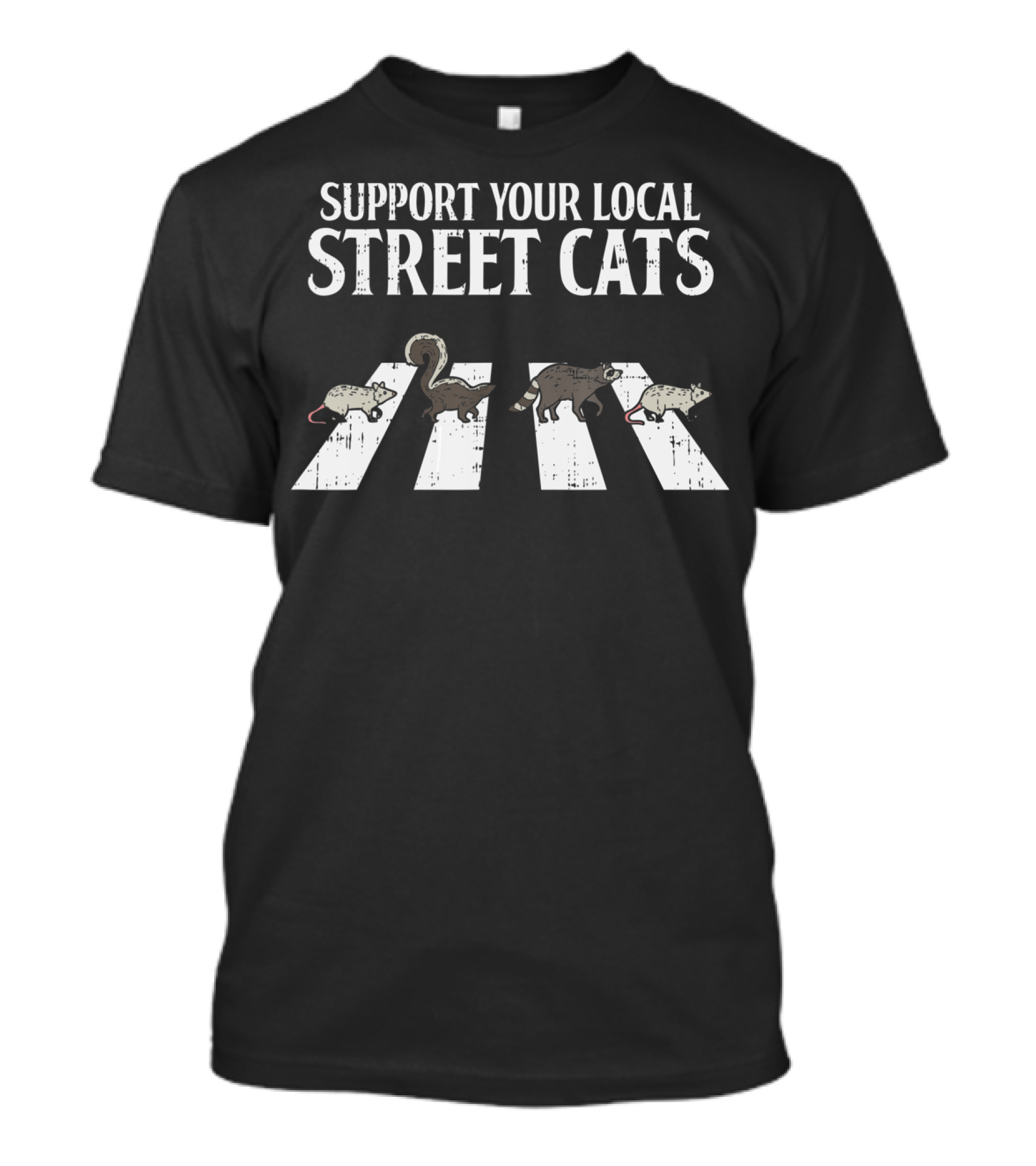 Support Your Local Street Cats Abbey Road Parody Racoon Skunk Opossum T-Shirt