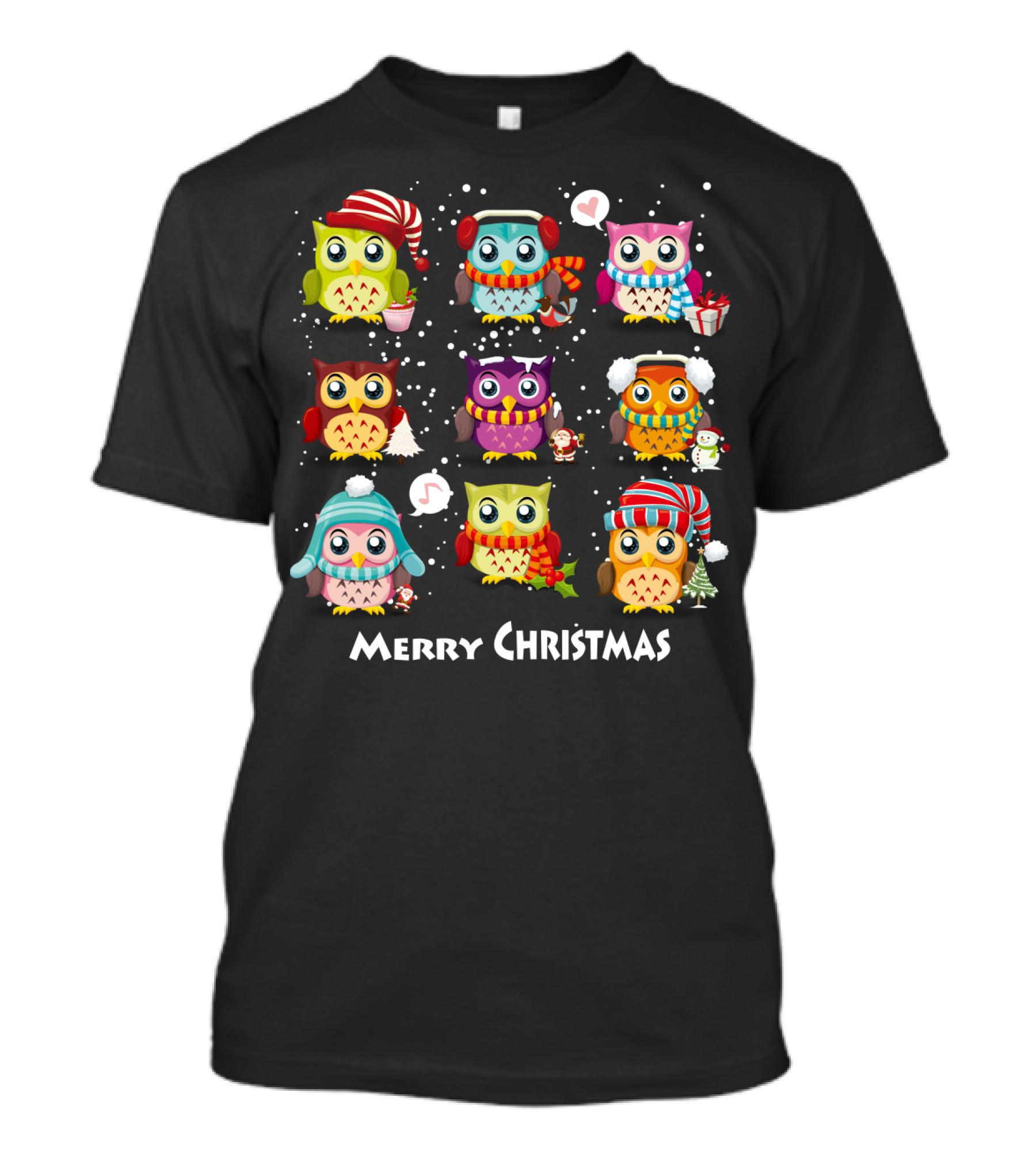 Merry Christmas Cute Owl Festive Holiday Scene T-Shirt