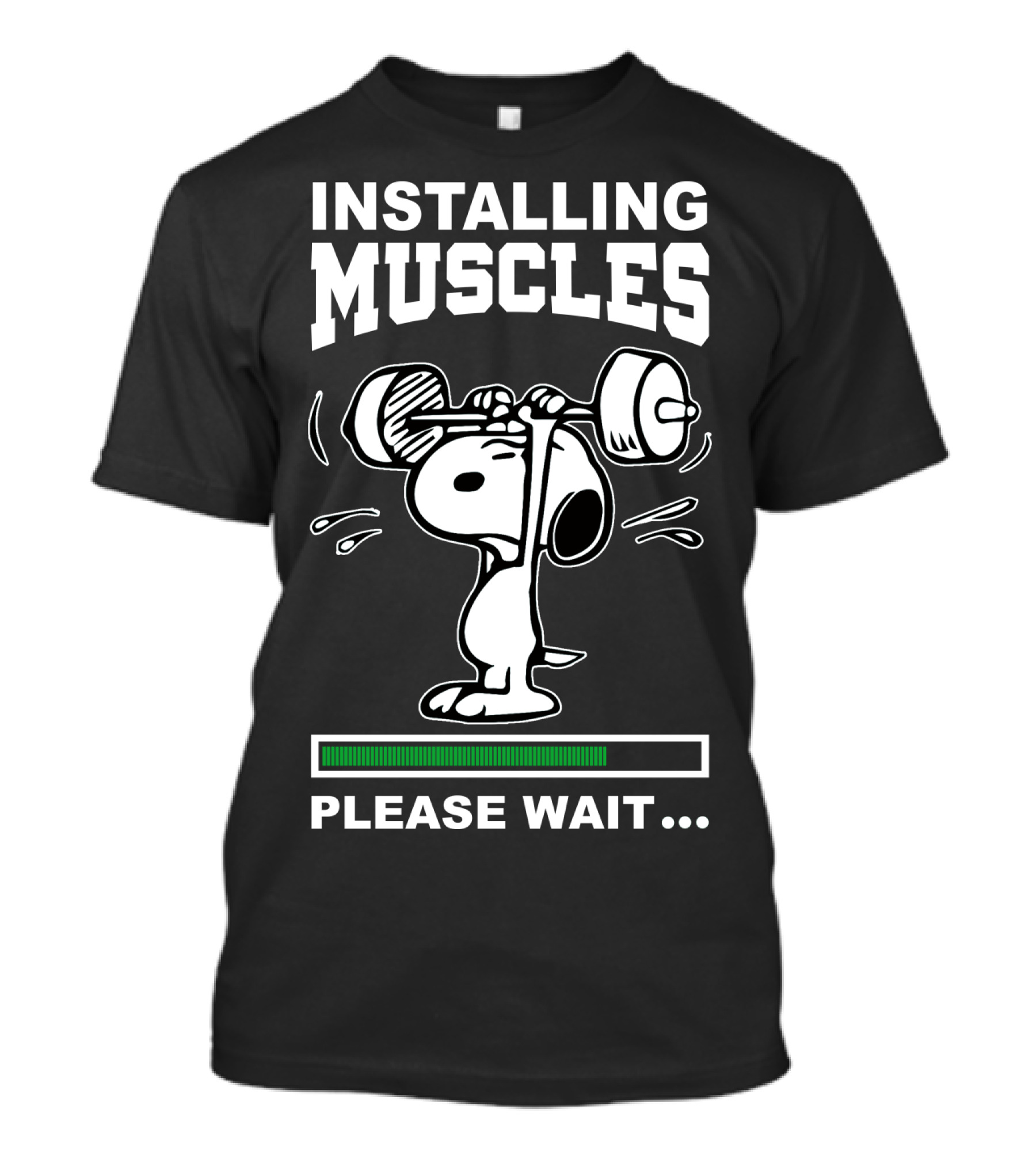 Installing Muscles Please Wait Snoopy Lifting Weights Peanuts T-Shirt