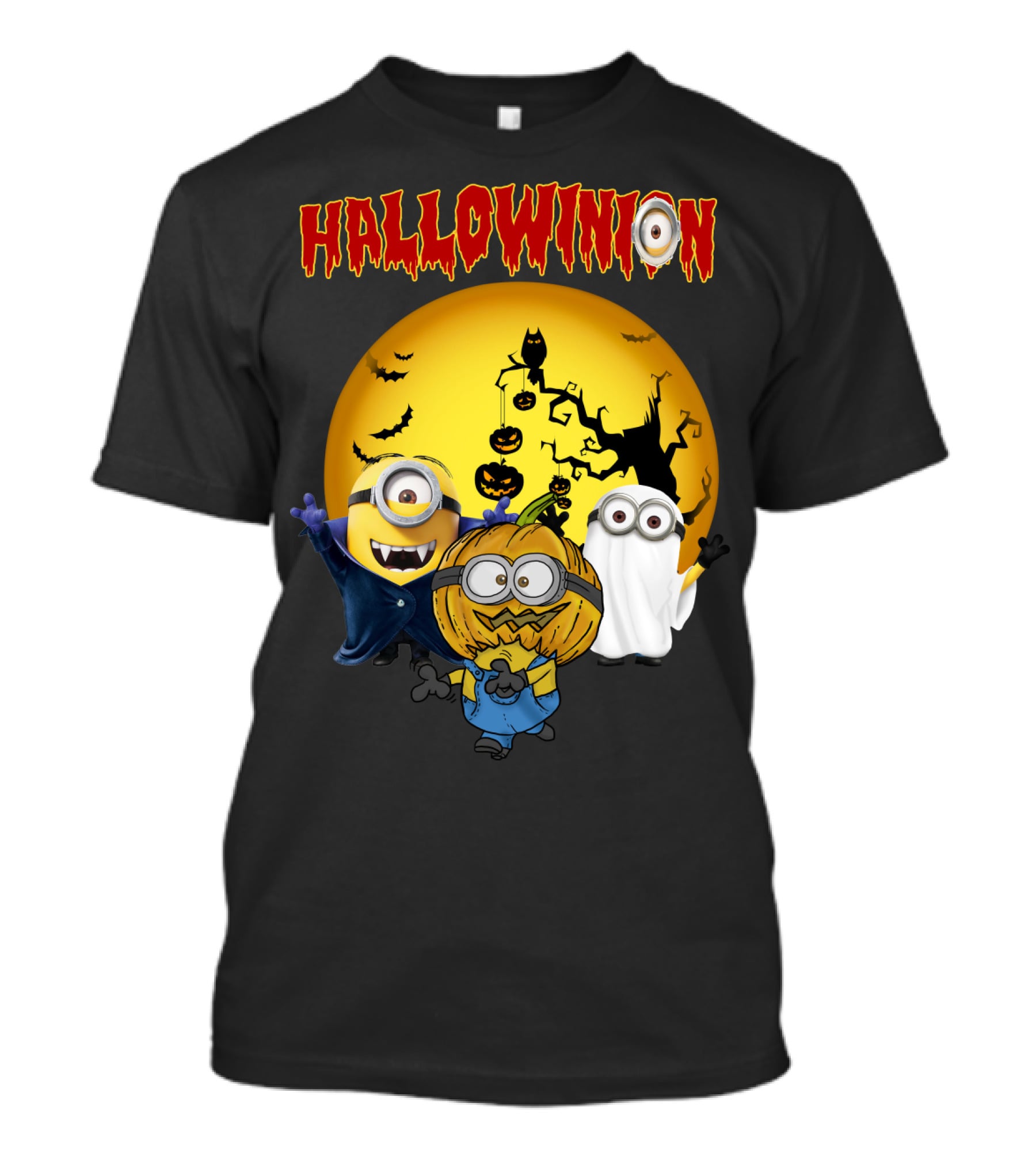 Hallowinion Halloween Minions Despicable Me Moon Bats Pumpkins Ghost Costume T-Shirt