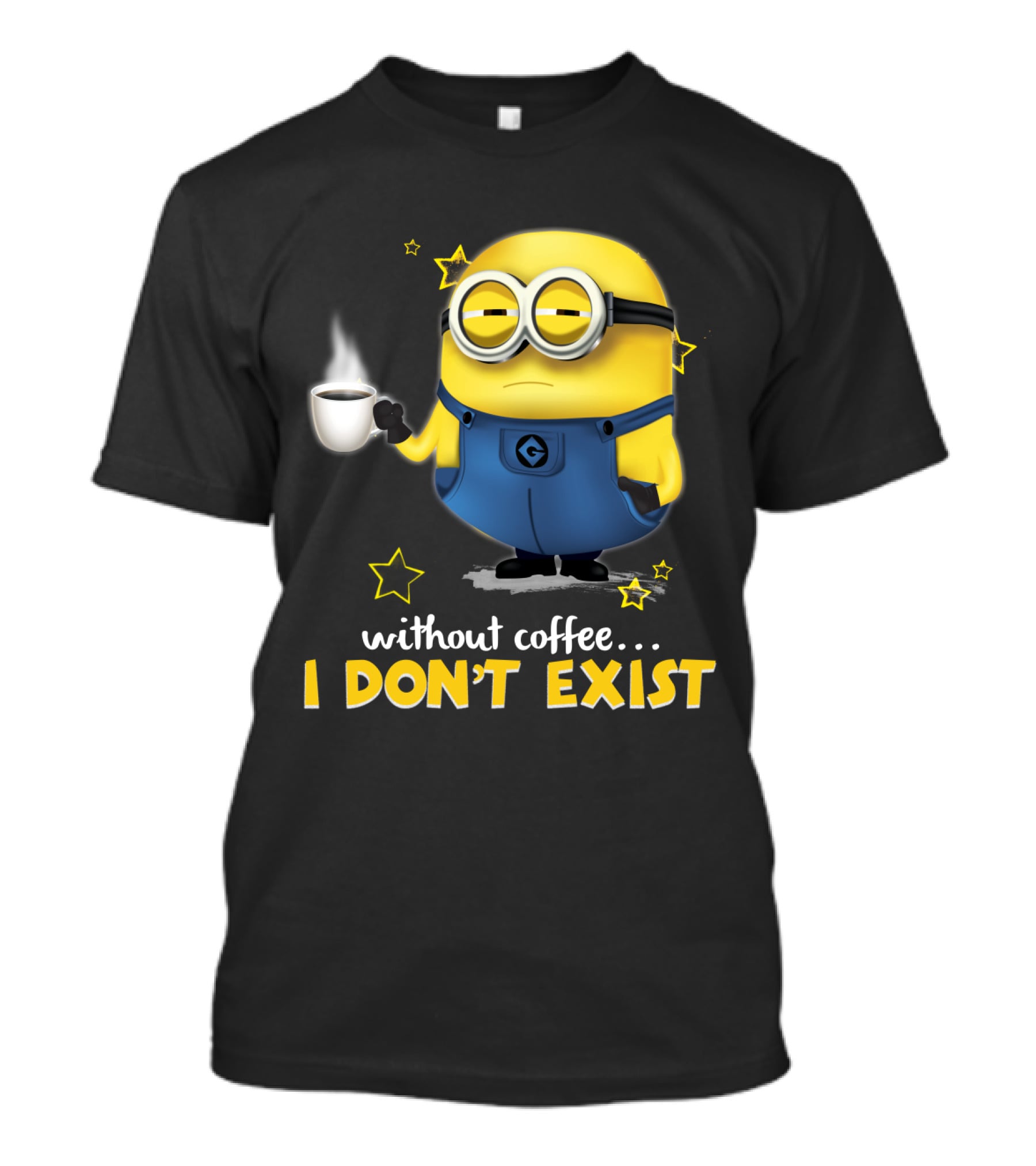 Without Coffee I Don't Exist Minion Holding Mug Despicable Me Stars T-Shirt