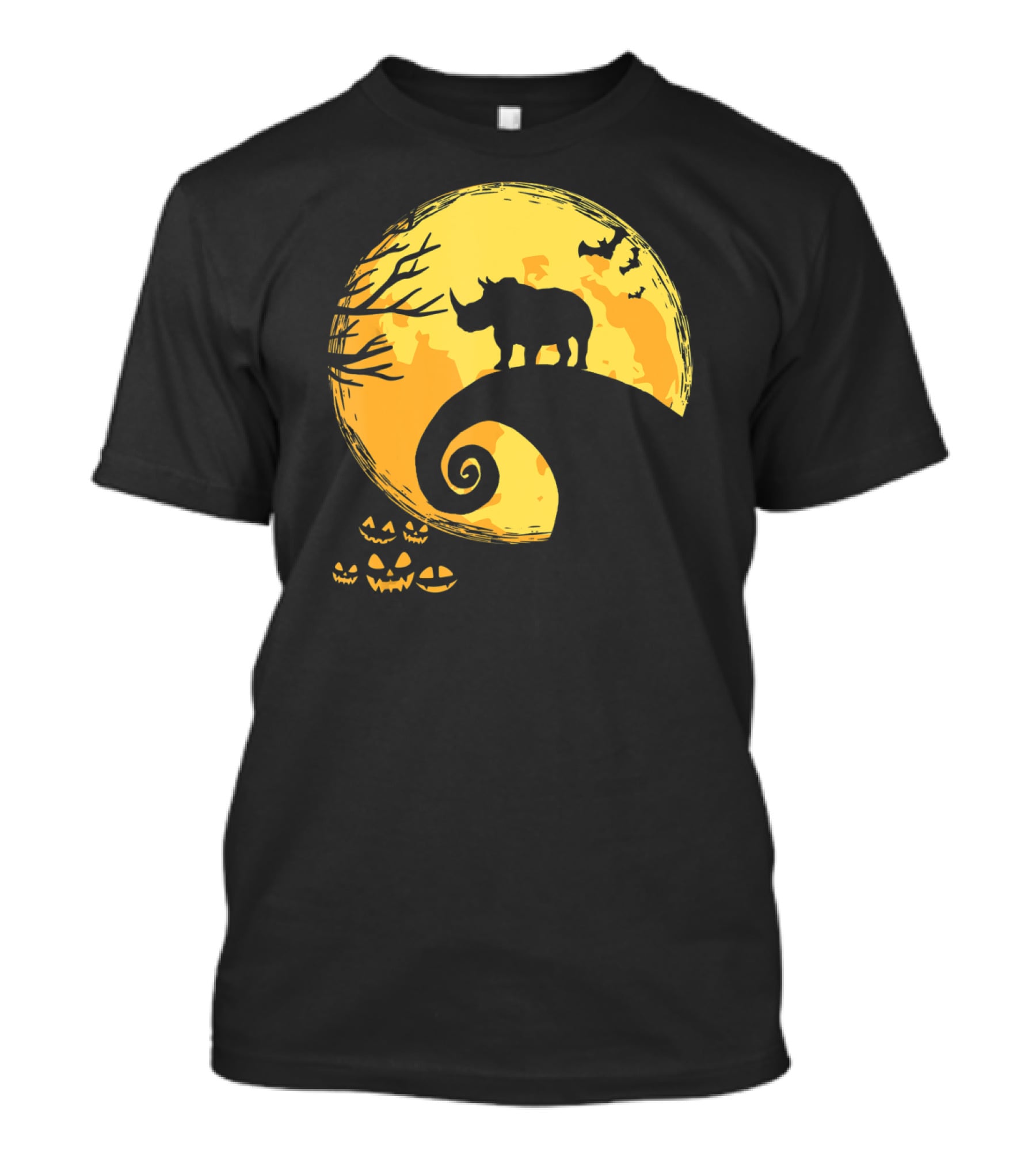Funny Rhino And Moon Halloween Parody With Jack-O'-Lanterns And Bat T-Shirt