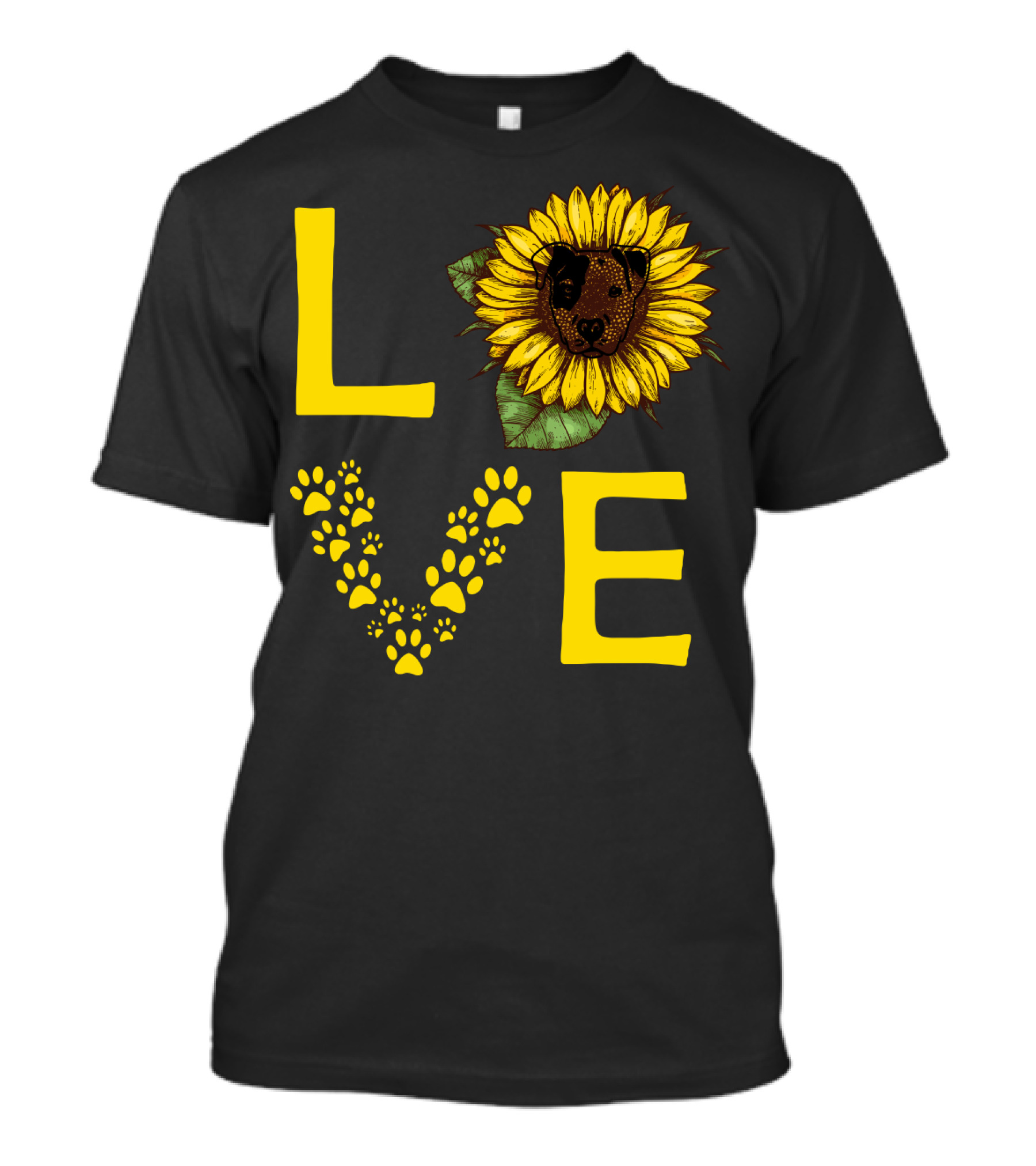 Love Bullterrier Sunflower Paw Prints T-Shirt