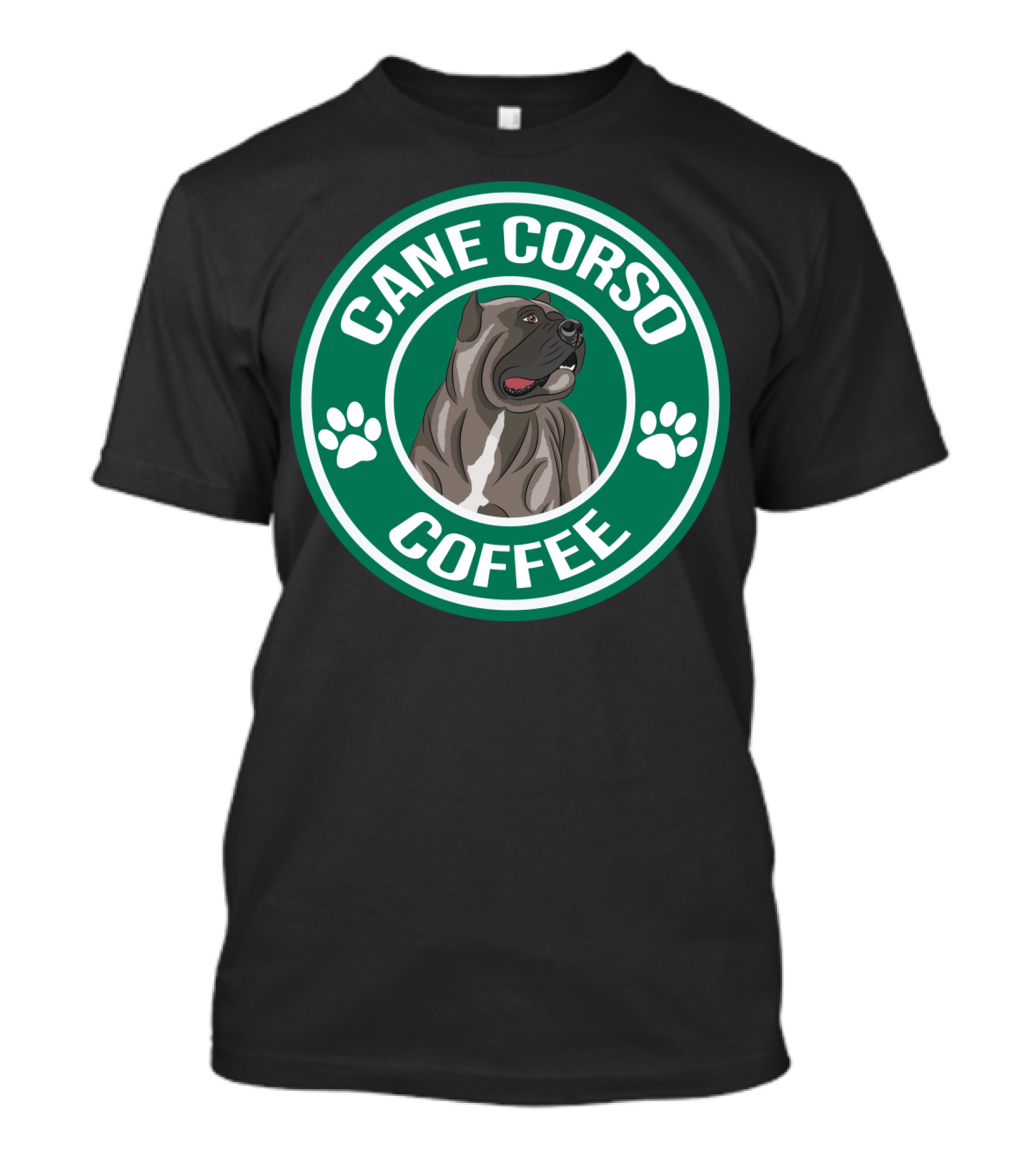 Cane Corso Coffee Dog Emblem Paw Prints T-Shirt
