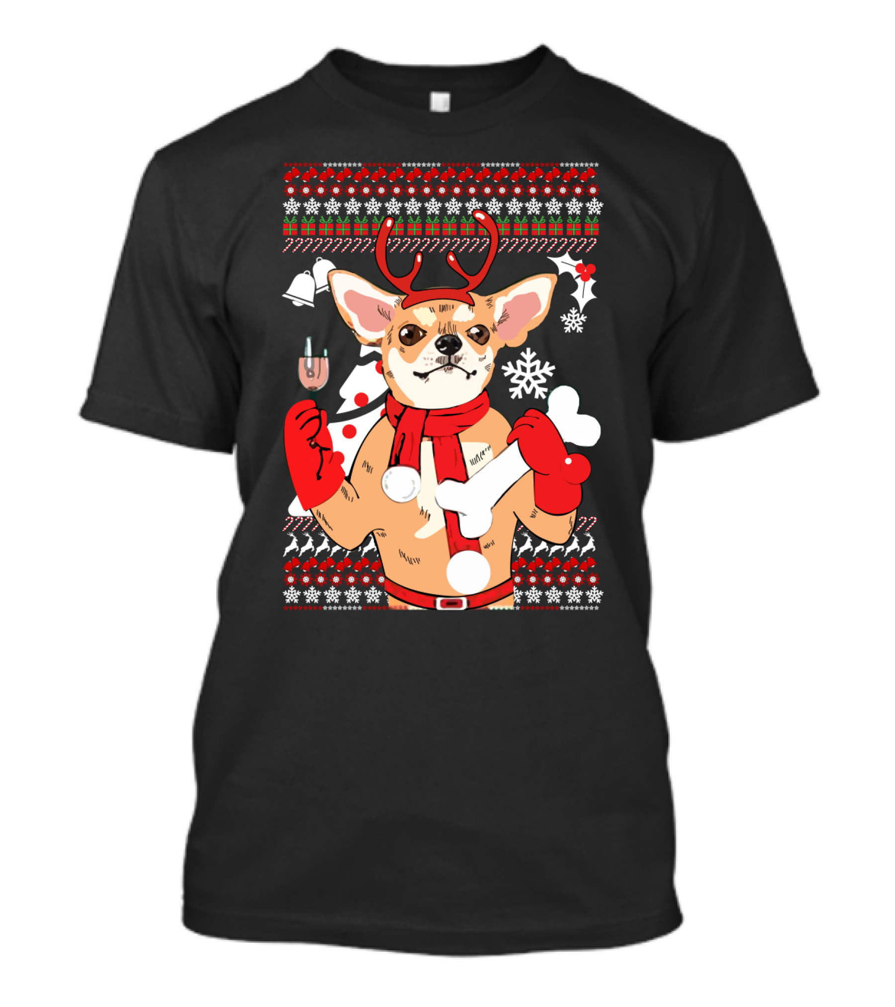 Chihuahua Reindeer Christmas Ugly T-Shirt