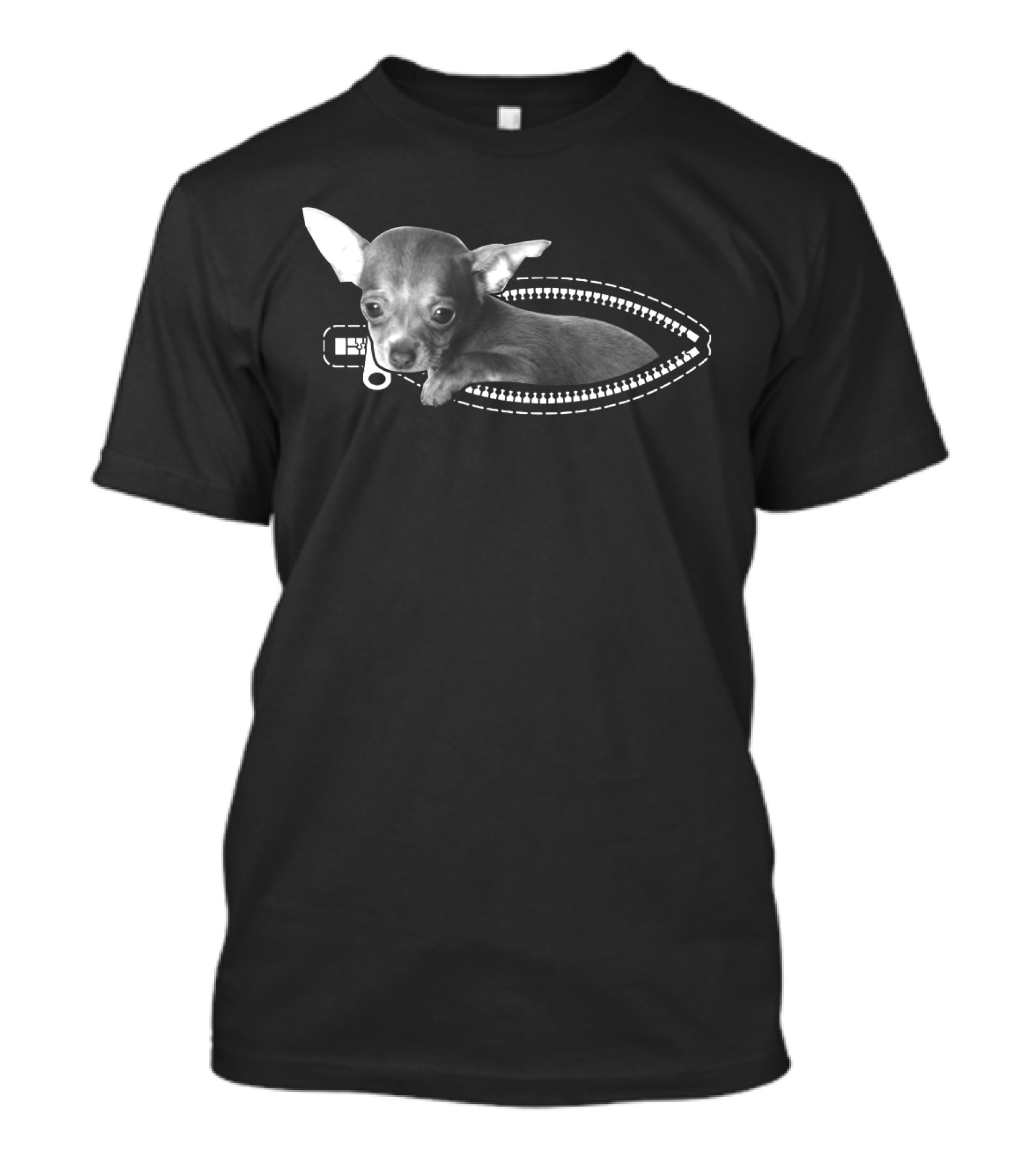 Zip Chihuahua Puppy Peeking Through Zipper T-Shirt