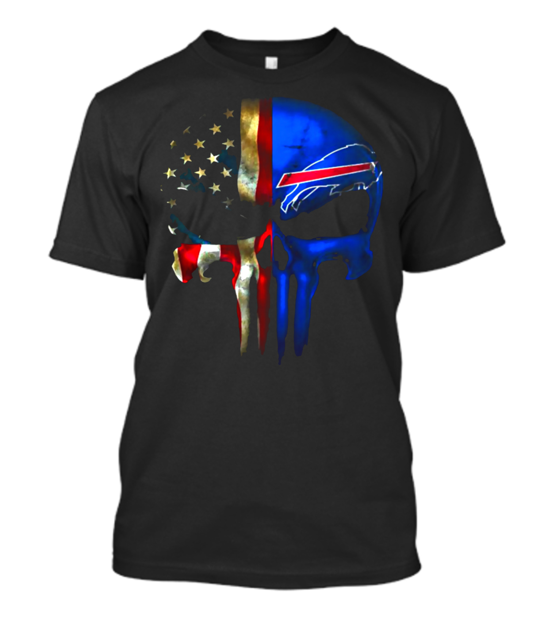 Skull Buffalo Bills American Flag Punisher NFL Logo Stars Stripes T-Shirt
