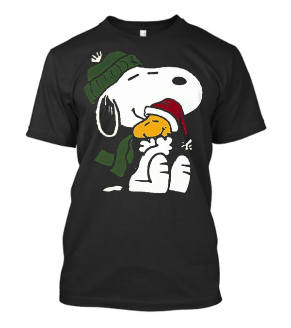 Snoopy Hugging Woodstock Winter Hat Scarf Christmas T-Shirt