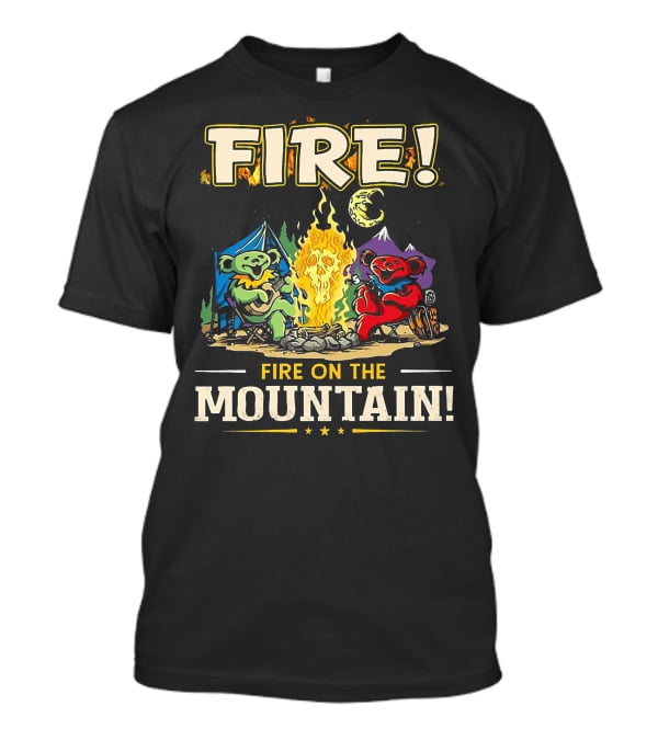 Grateful Dead Fire On The Mountain Camping Bears Campfire Scene T-Shirt