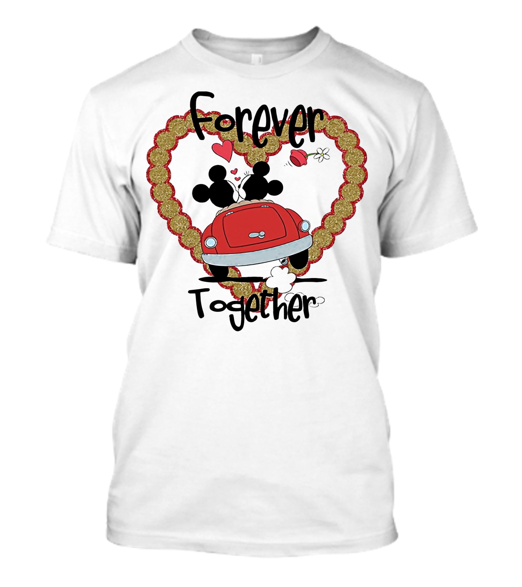 Mickey Mouse Minnie Mouse Forever Together Valentine Day Hearts Car T-Shirt