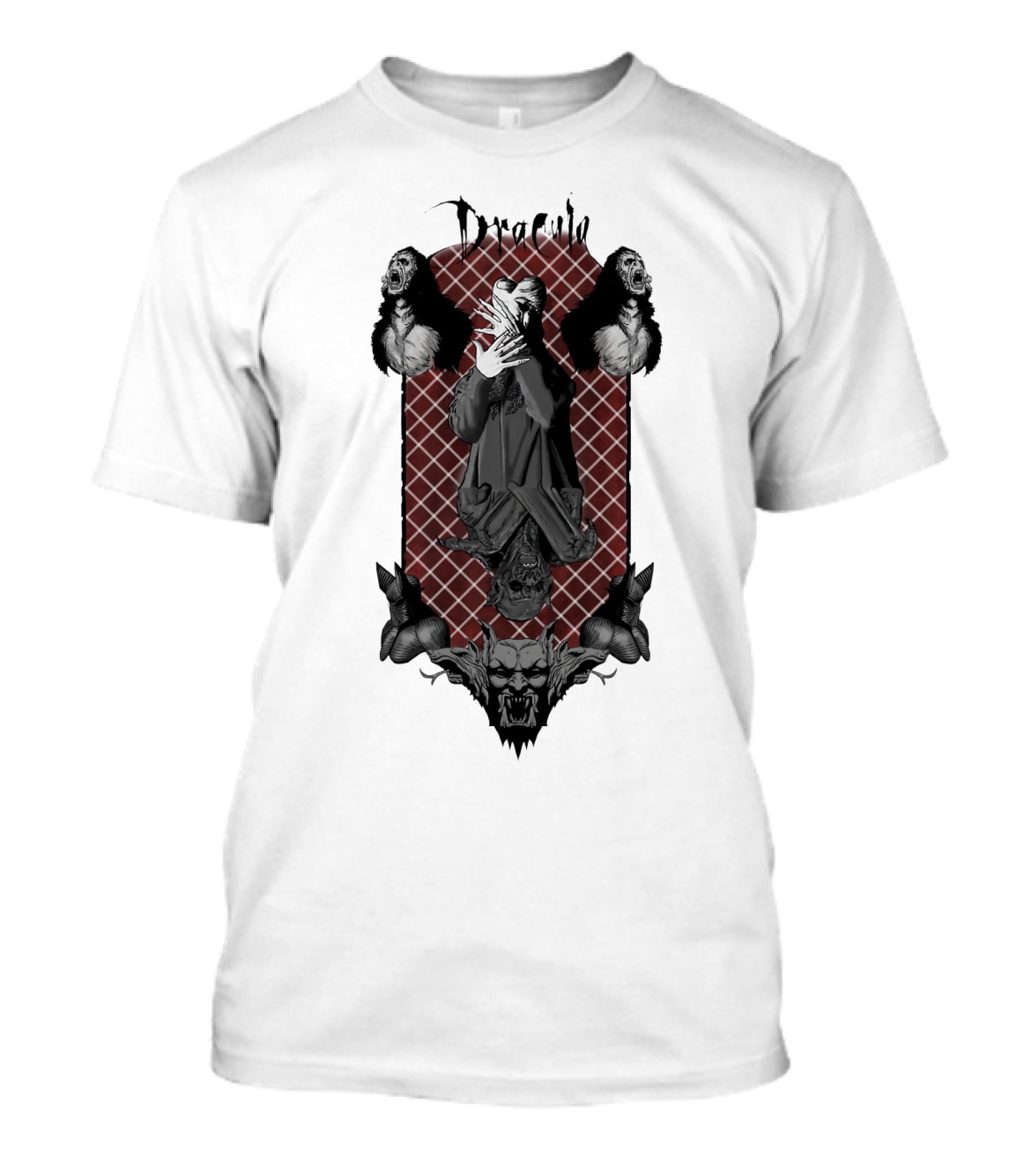 Dracula Gothic Vampires With Gothic Skull And Bats T-Shirt