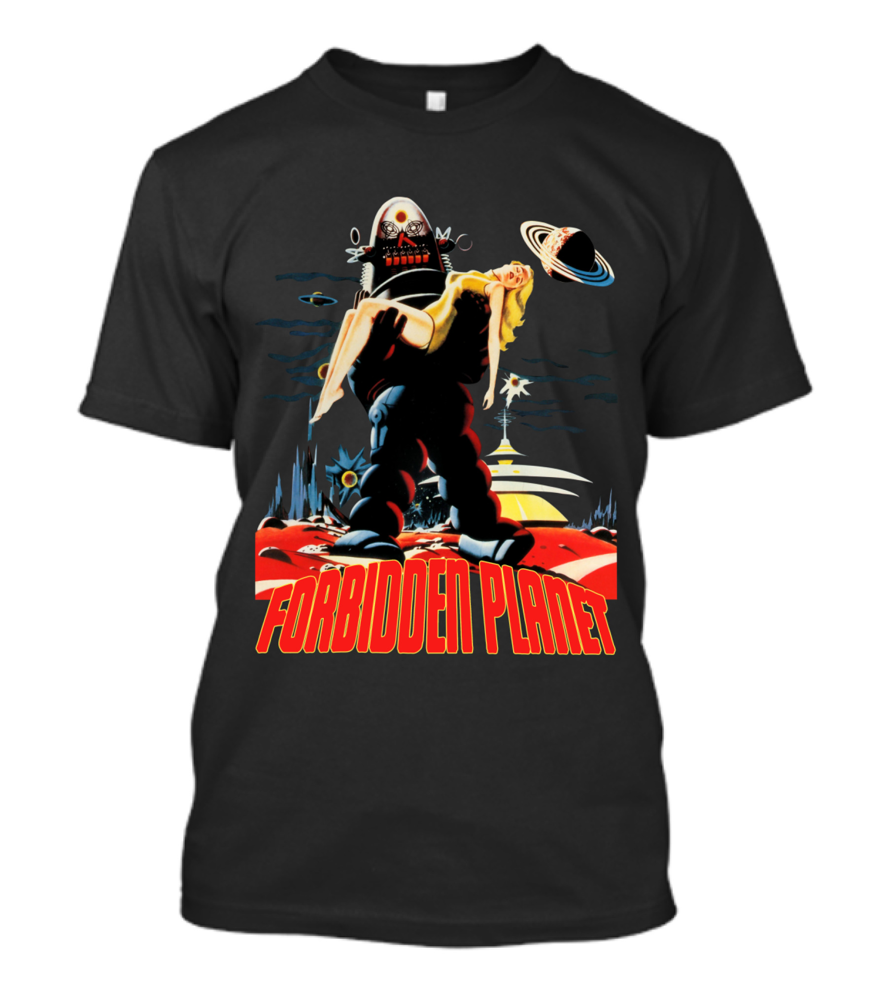 Forbidden Planet Retro Sci-Fi Art With Robot And Woman T-Shirt