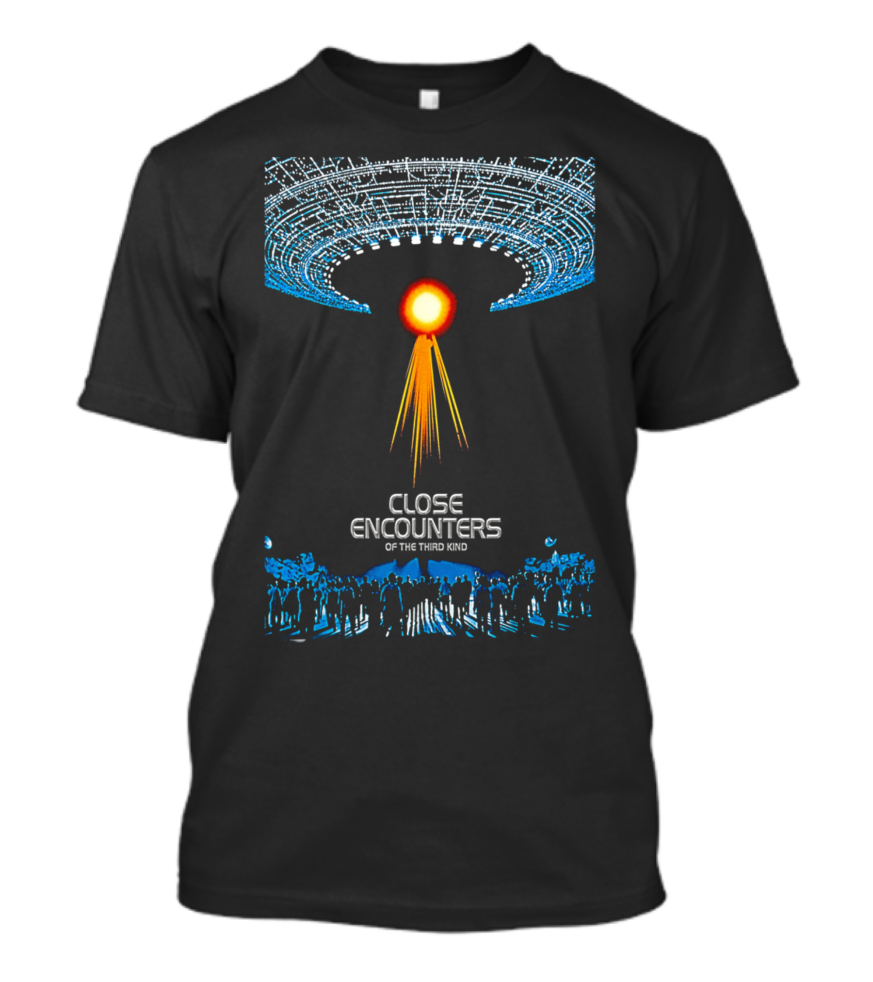 Close Encounters Of The Third Kind UFO Beam With Silhouetted Crowd T-Shirt