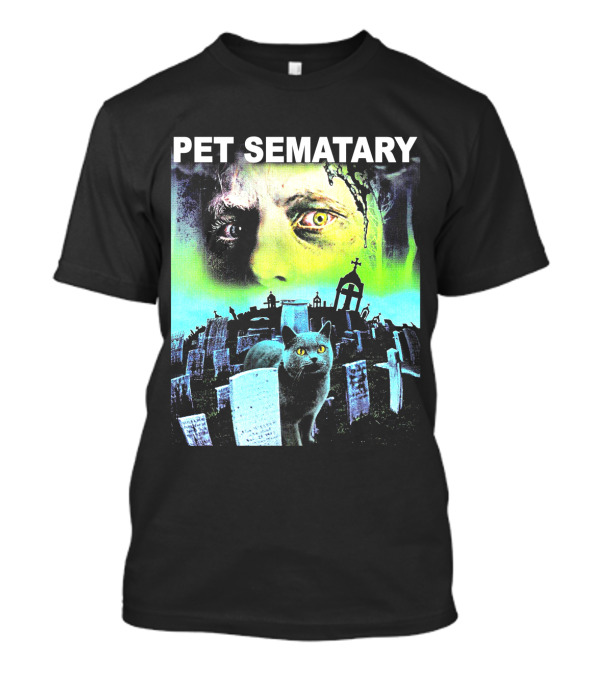 PET SEMATARY 1989 Horror Poster With Glowing Eyes And Cemetery Cat T-Shirt