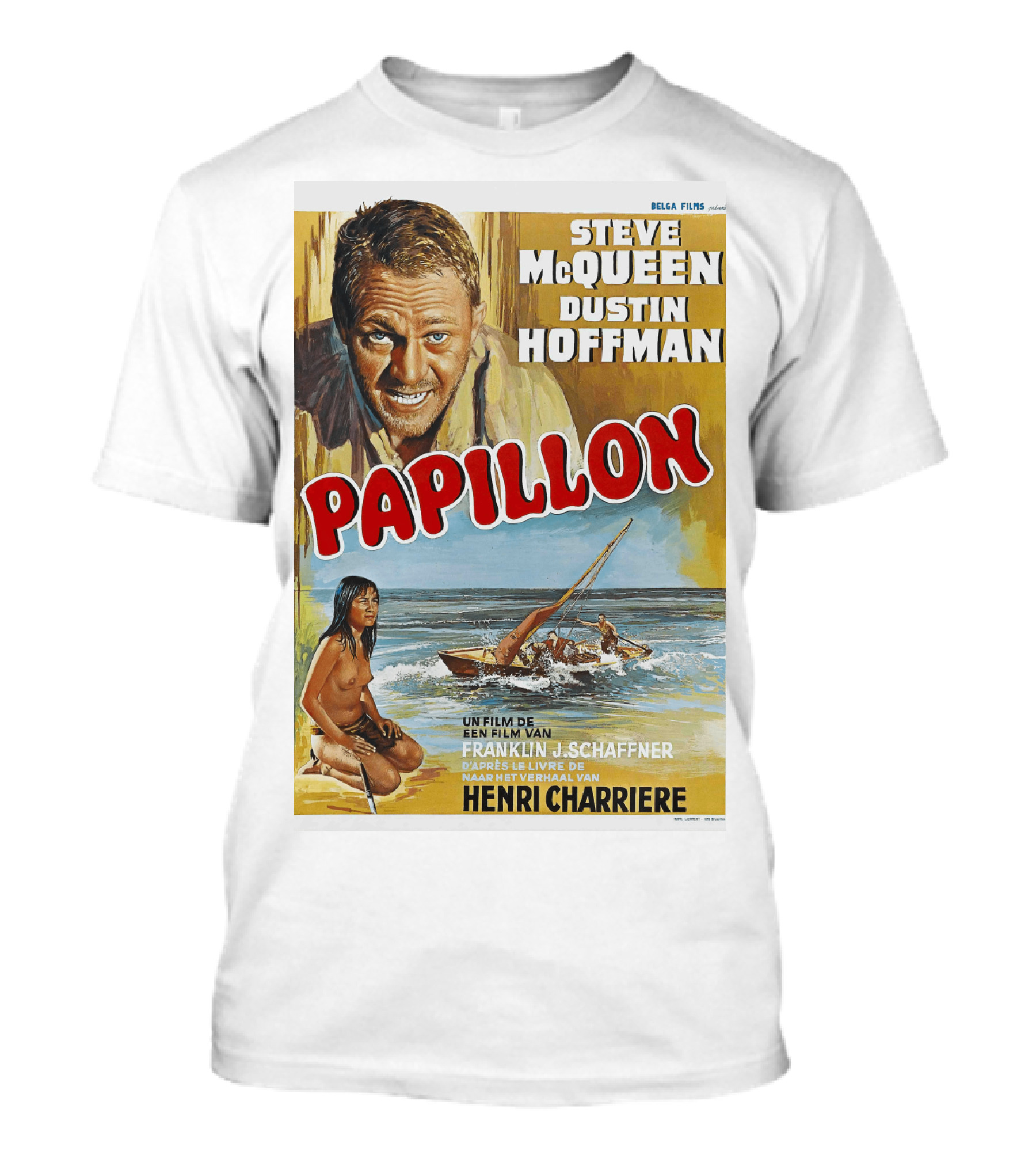 Steve McQueen Dustin Hoffman Papillon 1974 Film Henri Charriere Franklin J. Schaffner Belgian T-Shirt