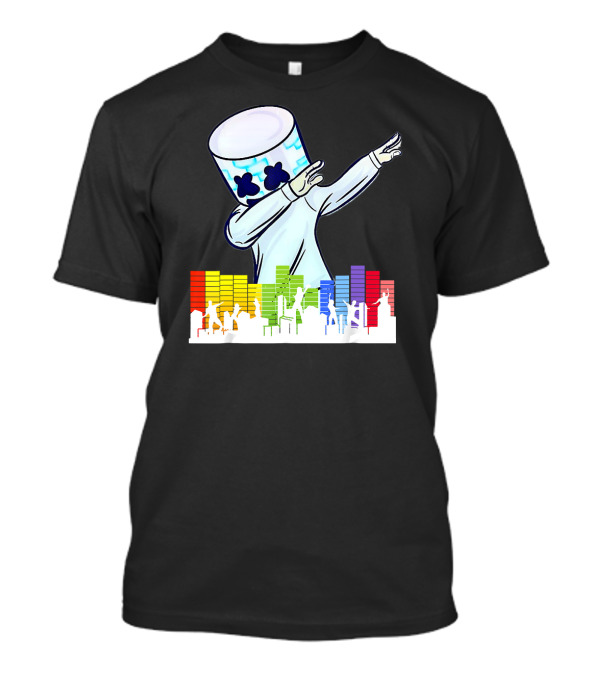 All I Want For Christmas Is Marshmallow Dan Dabbing With Colorful Music Wave Background T-Shirt