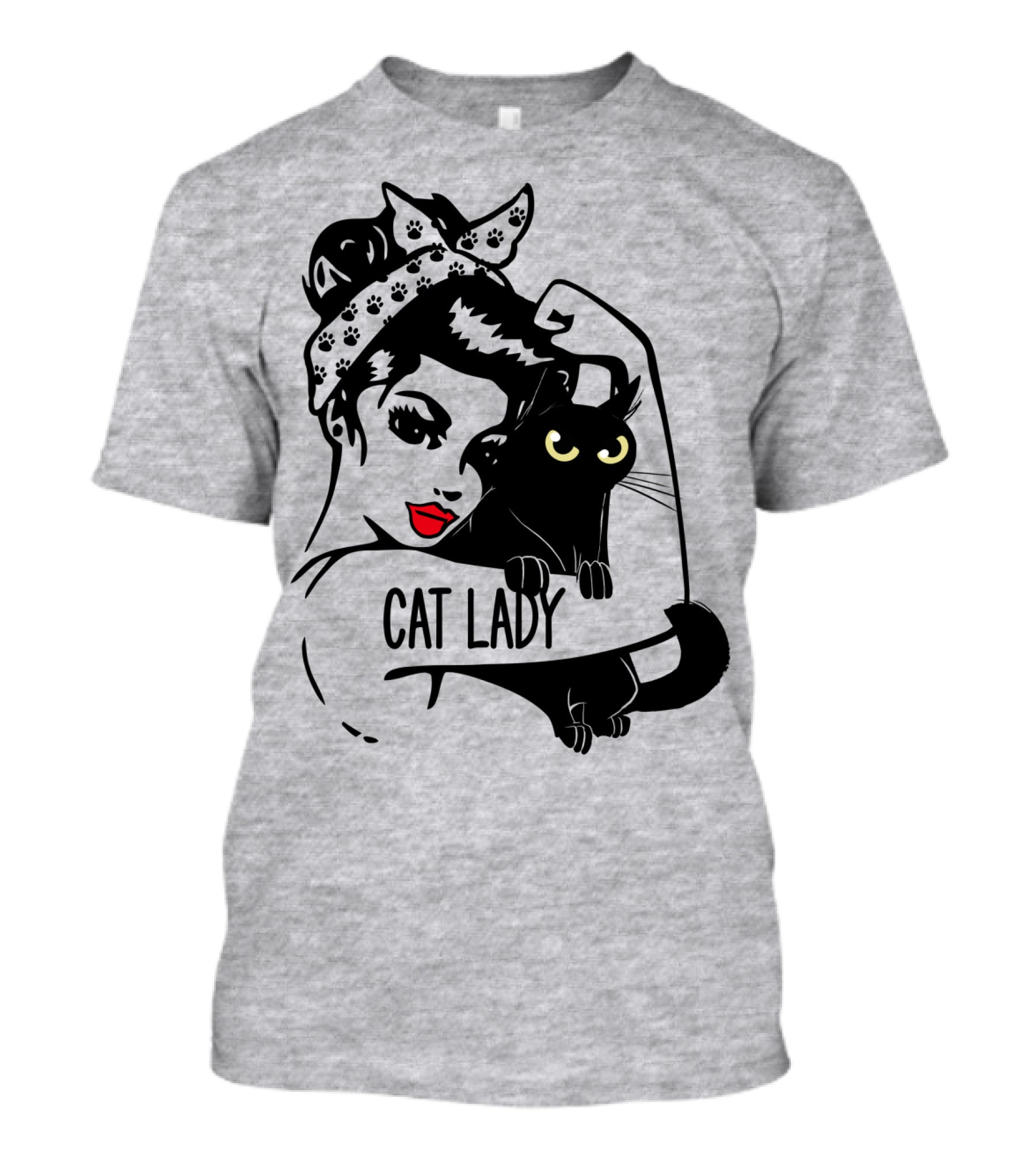 Cat Lady Retro Style With Black Cat And Polka Dot Bandana T-Shirt