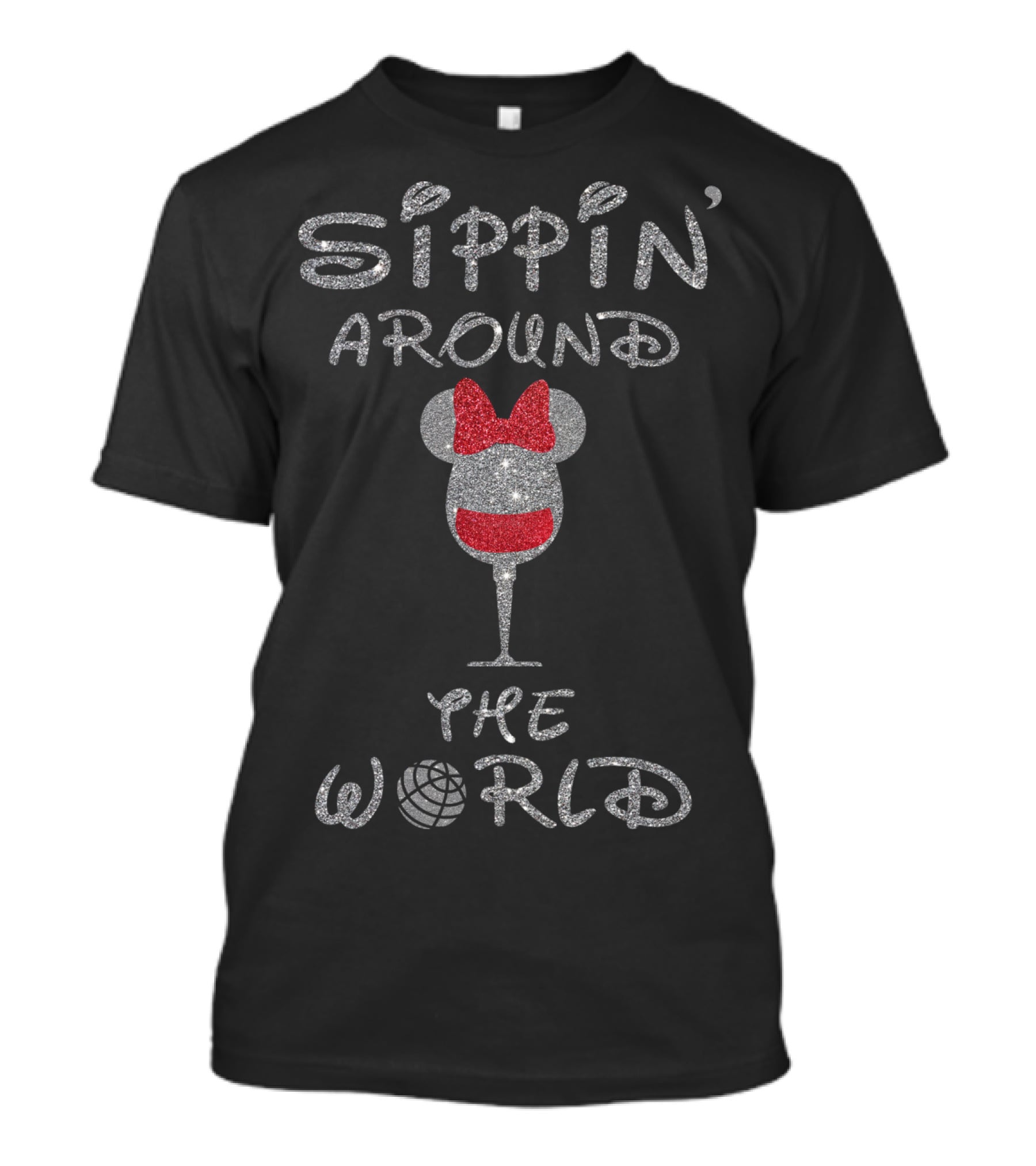 Sippin' Around The World Minnie Wine Glass Disney Epcot Bow T-Shirt