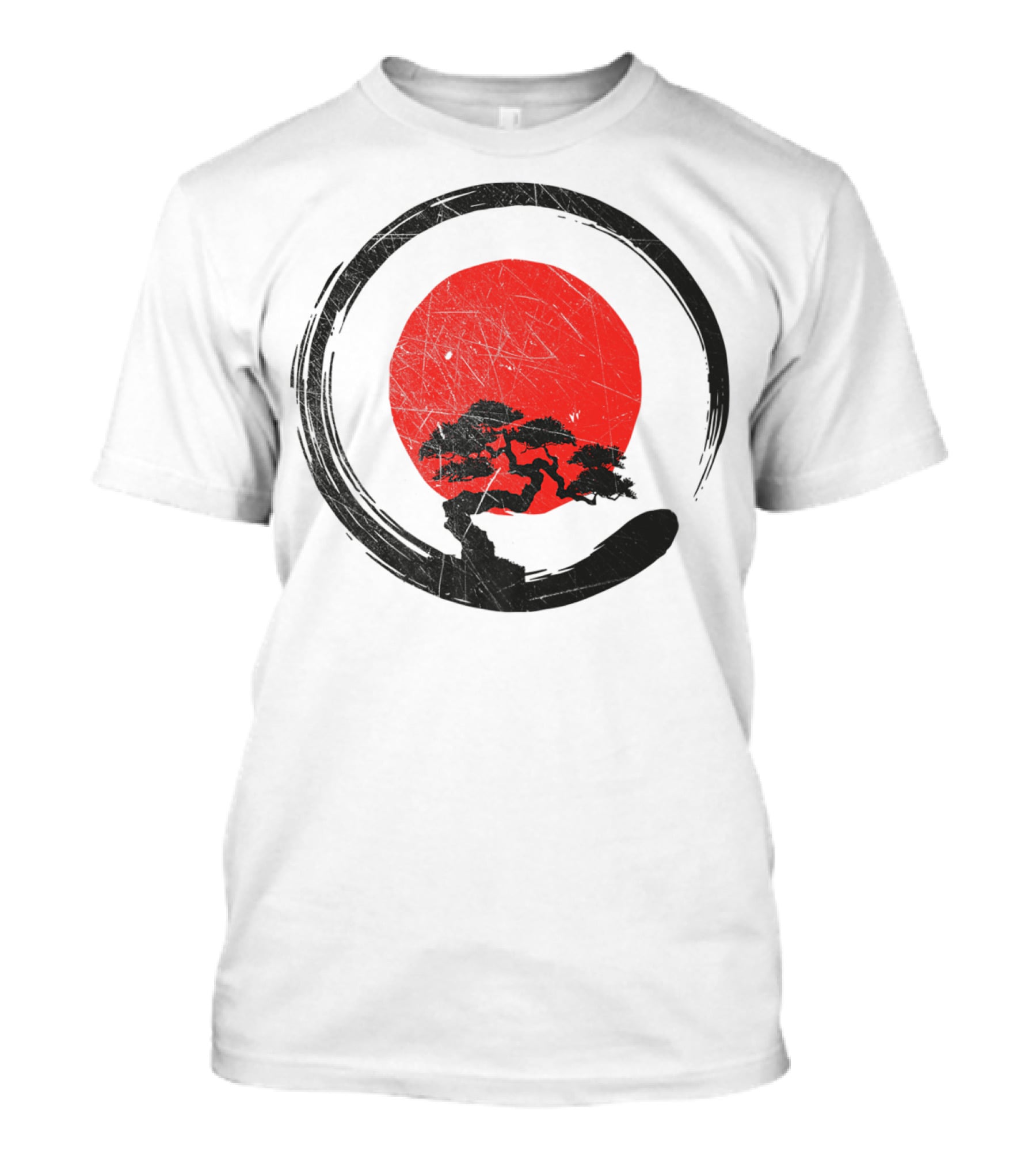 Buddhism Meditation Enso Circle With Red Sun And Bonsai Tree Zen Yoga T-Shirt