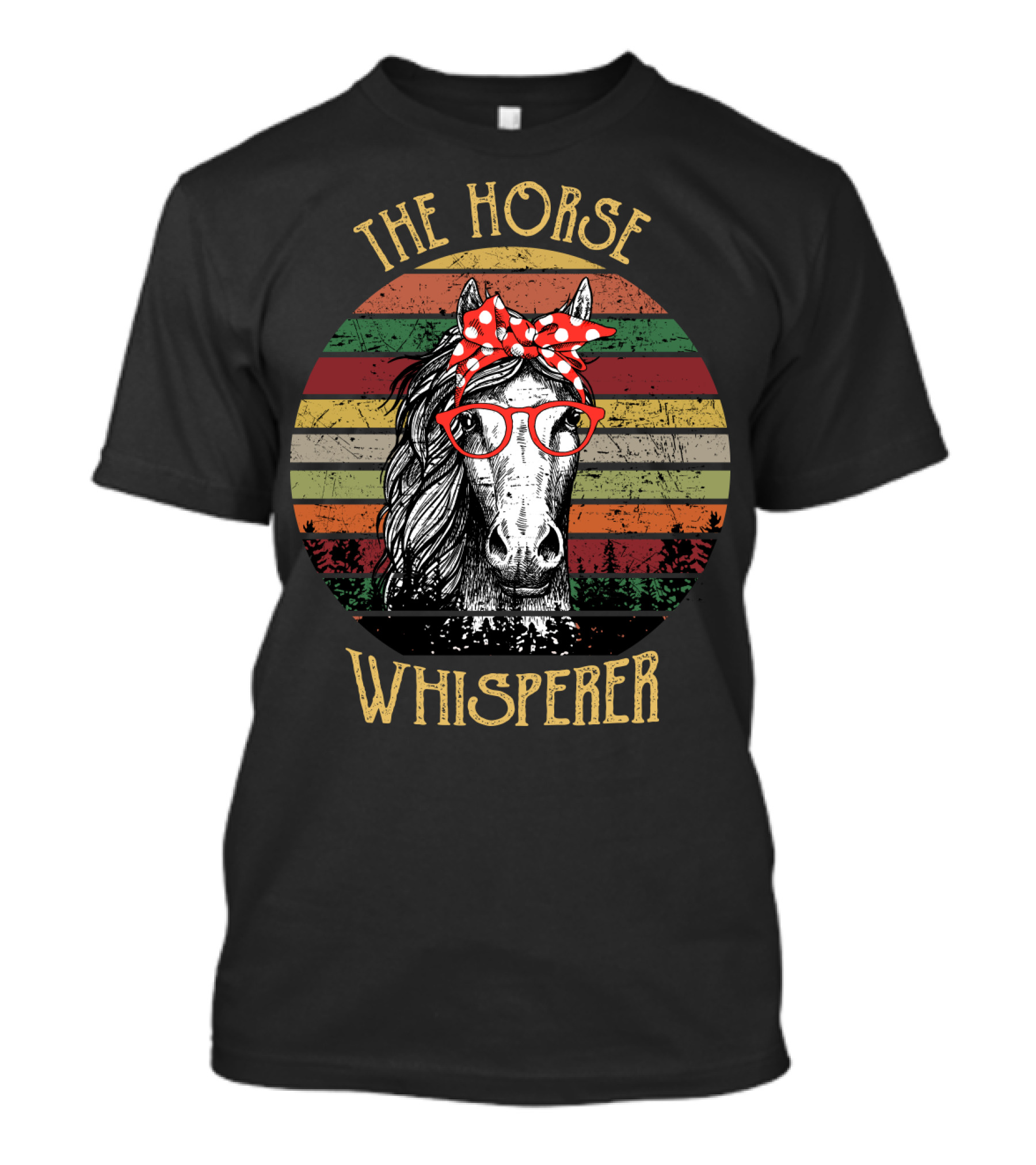 The Horse Whisperer Vintage Style Retro Stripes Horse With Glasses And Bow T-Shirt