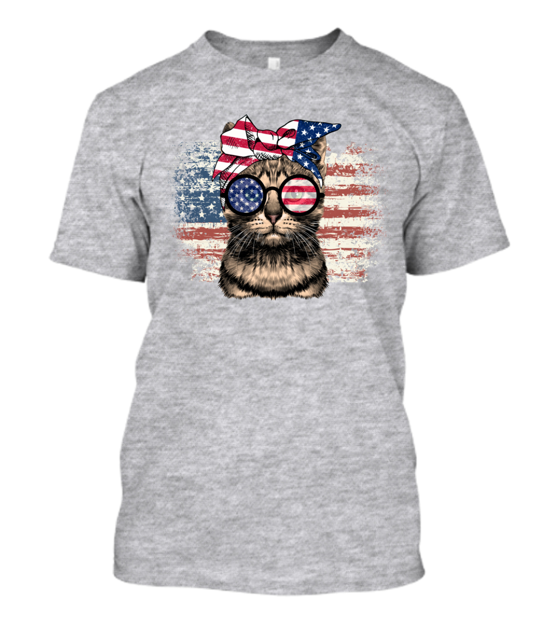 Cat American Flag Glasses Bandana T-Shirt