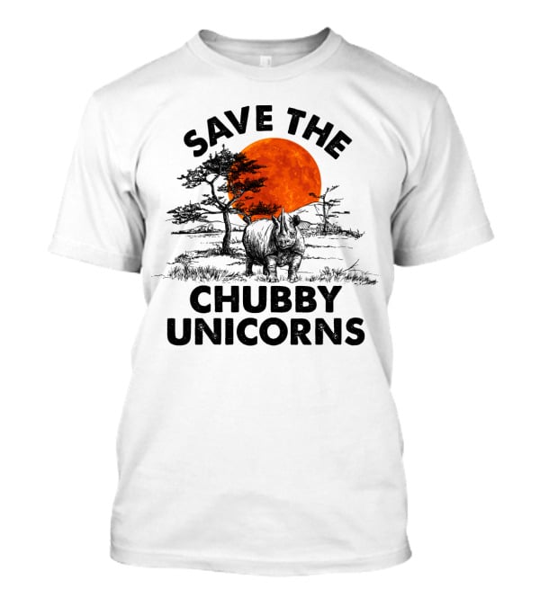 Save The Chubby Unicorns Rhino Conservation Sunset Scene T-Shirt