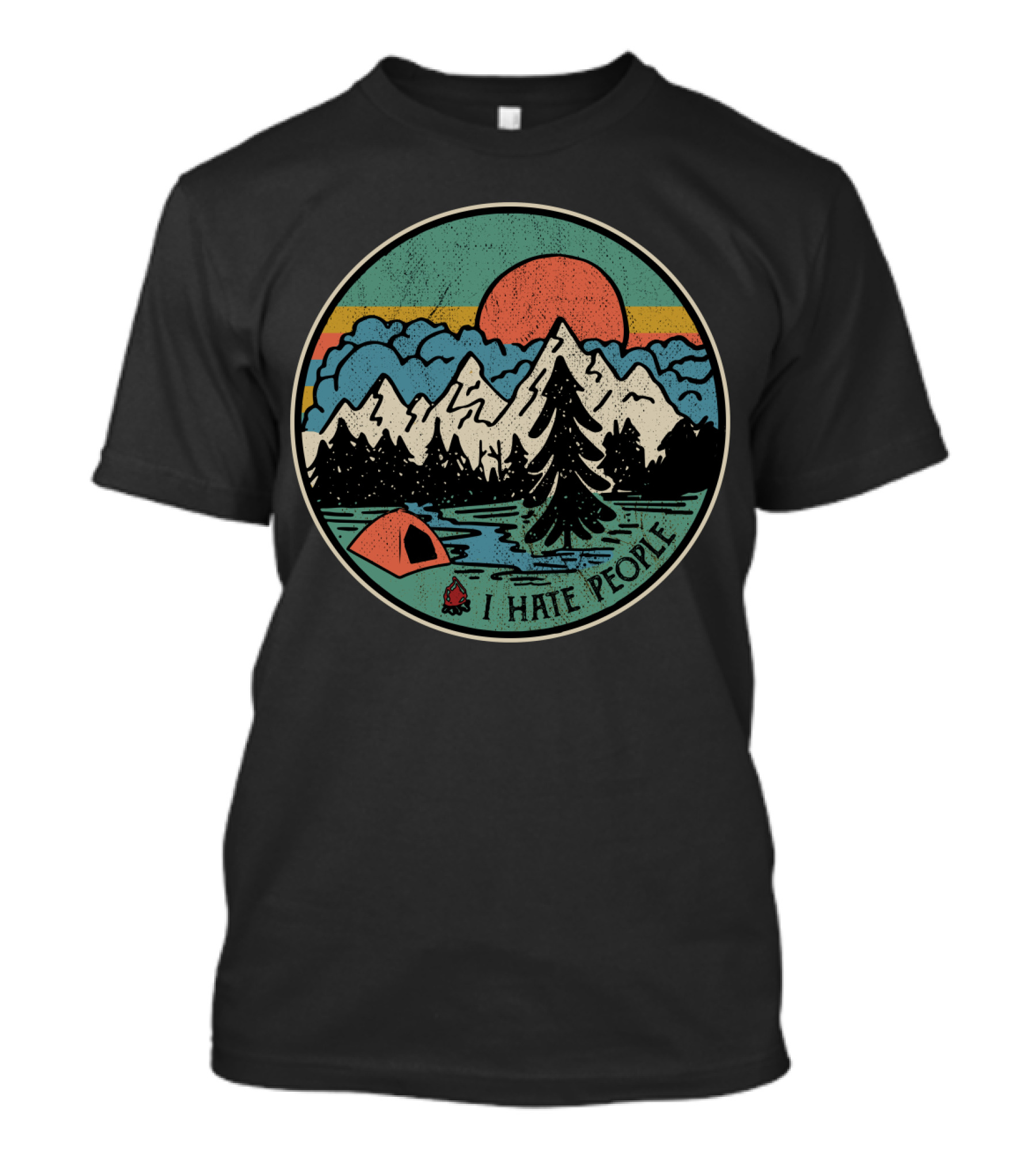I Hate People Camping Mountains Retro Sunset Tent T-Shirt