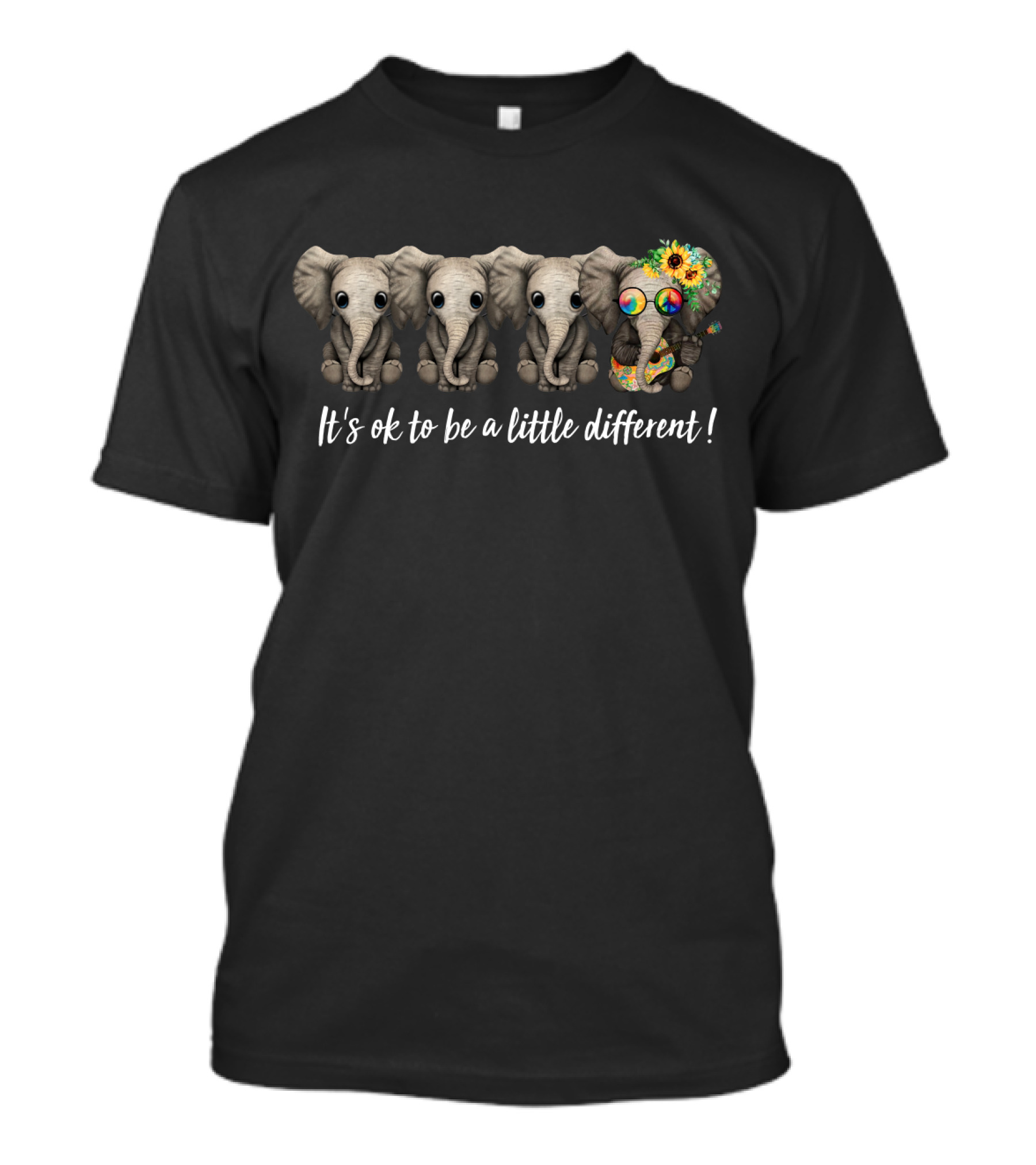 Its Ok To Be A Little Different Elephant Sunflowers And Colorful Glasses T-Shirt