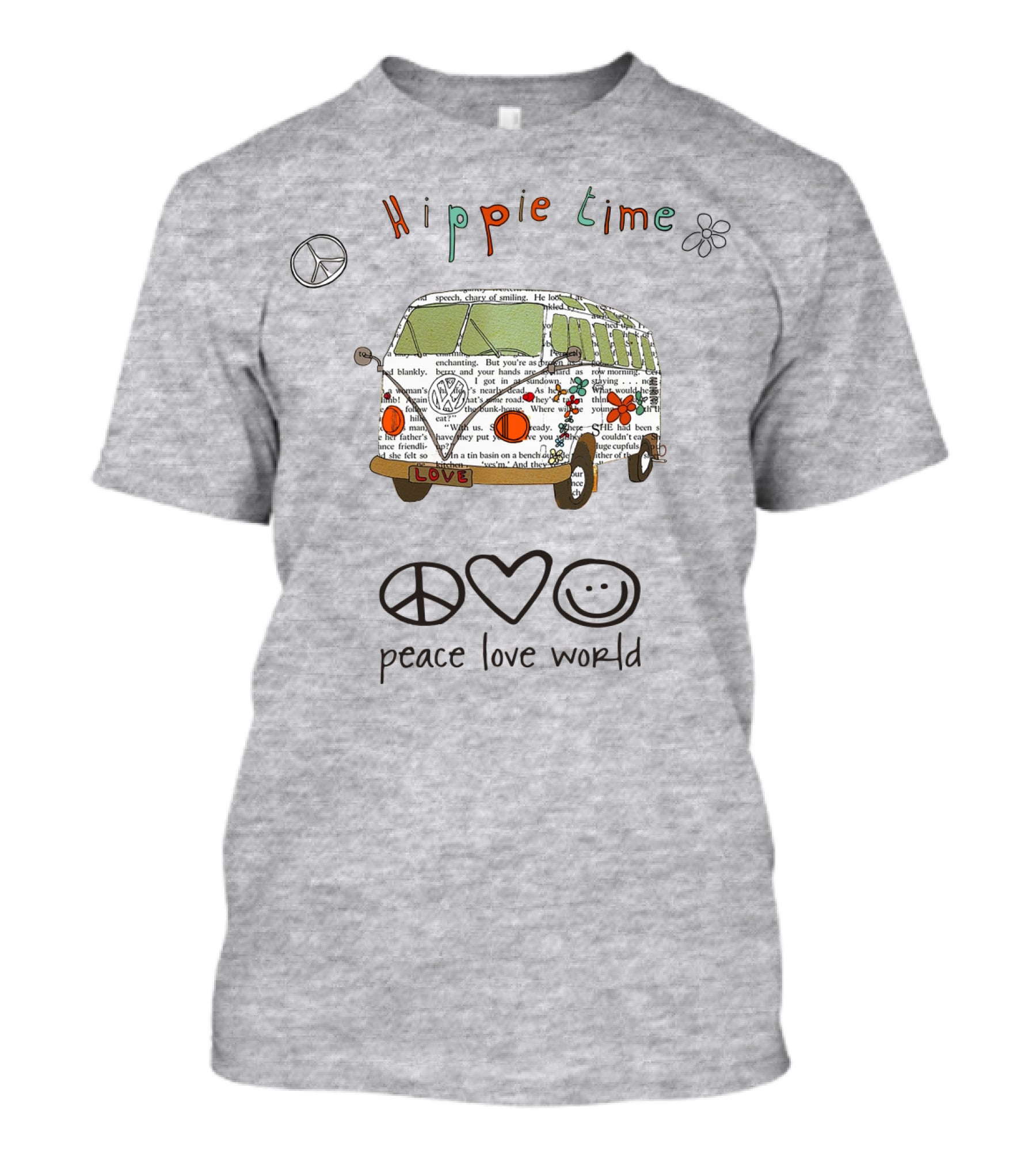 Hippie Time Peace Love World Retro Van Design With Symbols T-Shirt