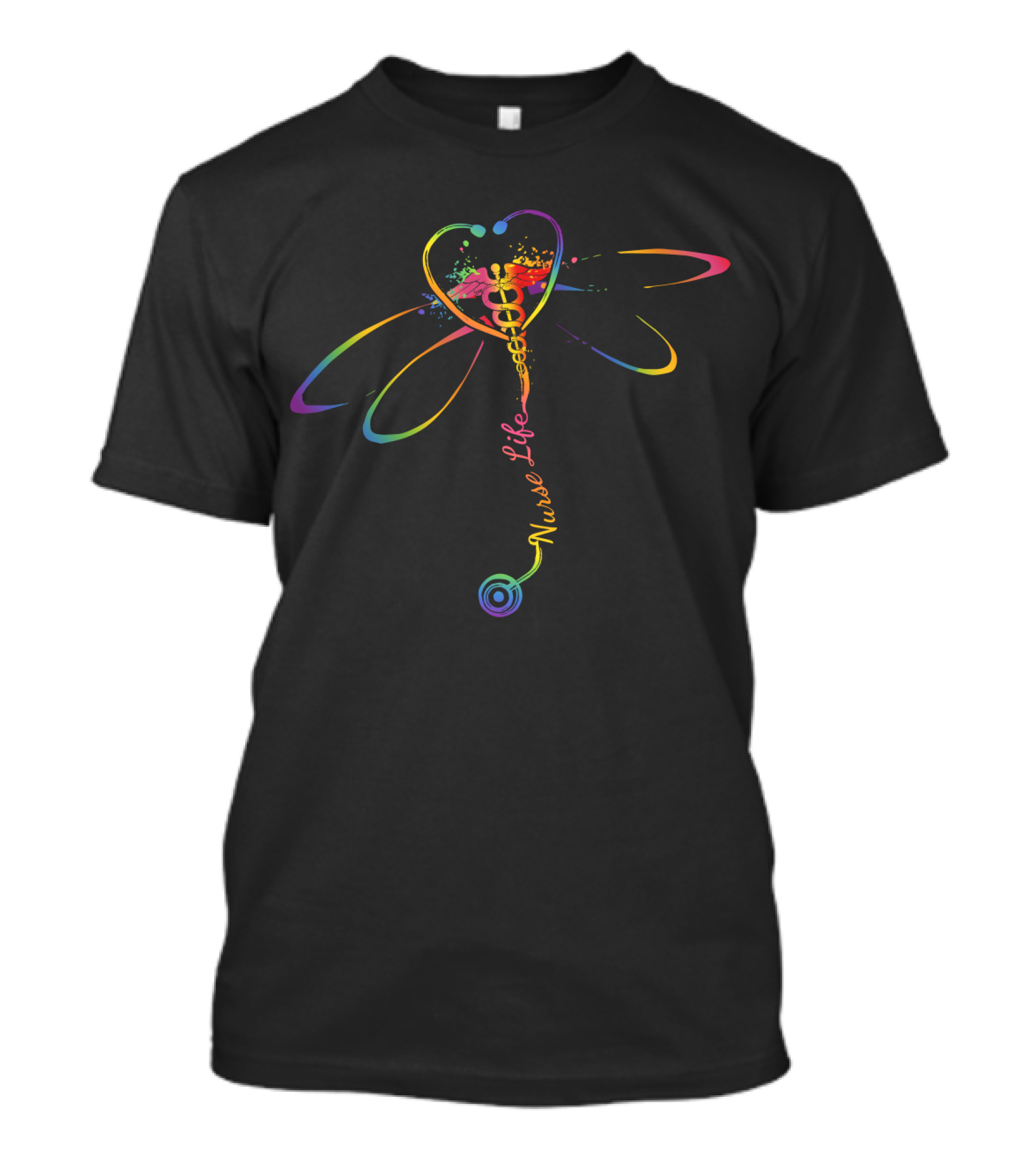 Nurse Life Rainbow Stethoscope Heartbeat T-Shirt