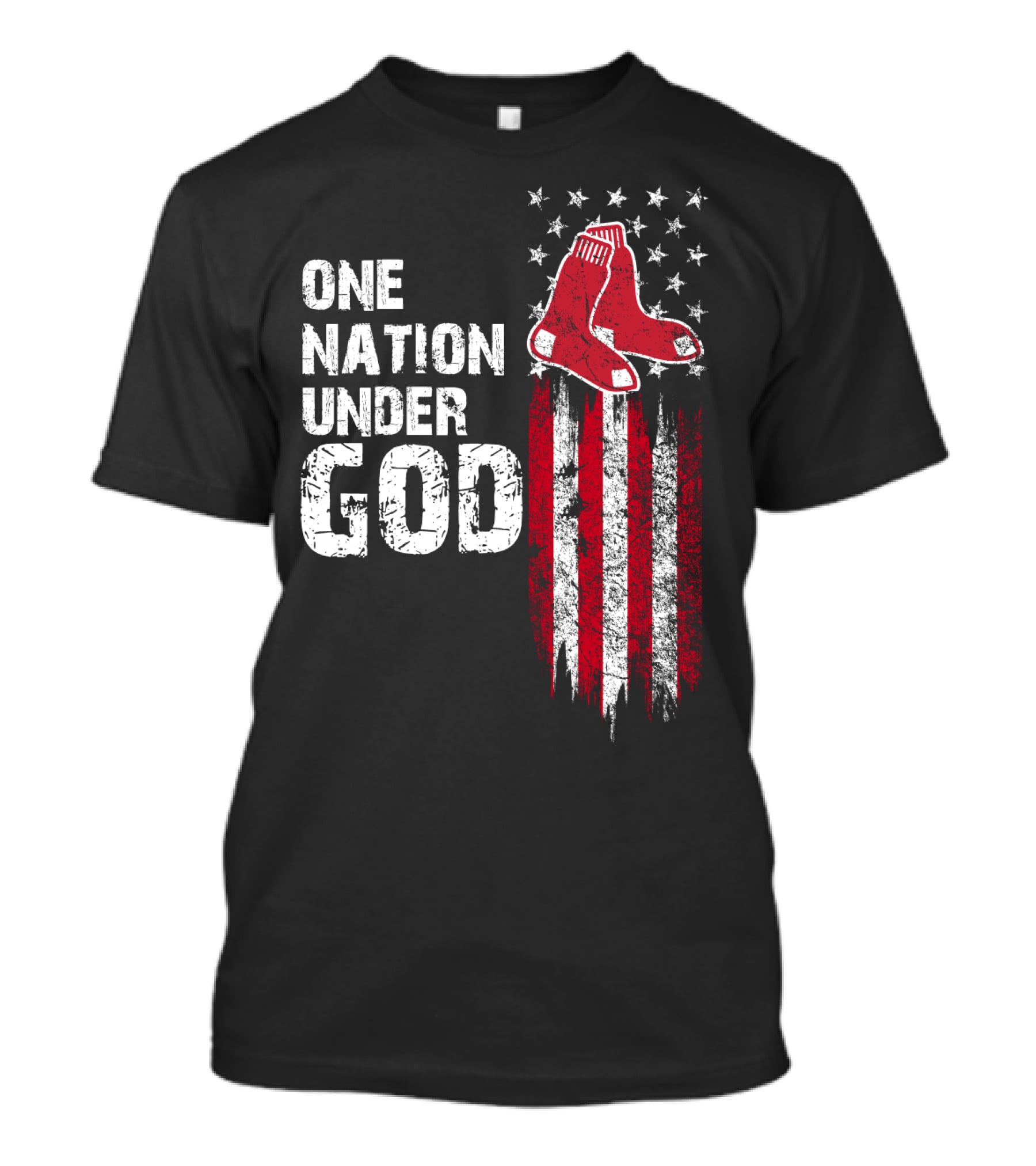 One Nation Under God Boston Red Sox American Flag Socks Stars Stripes T-Shirt