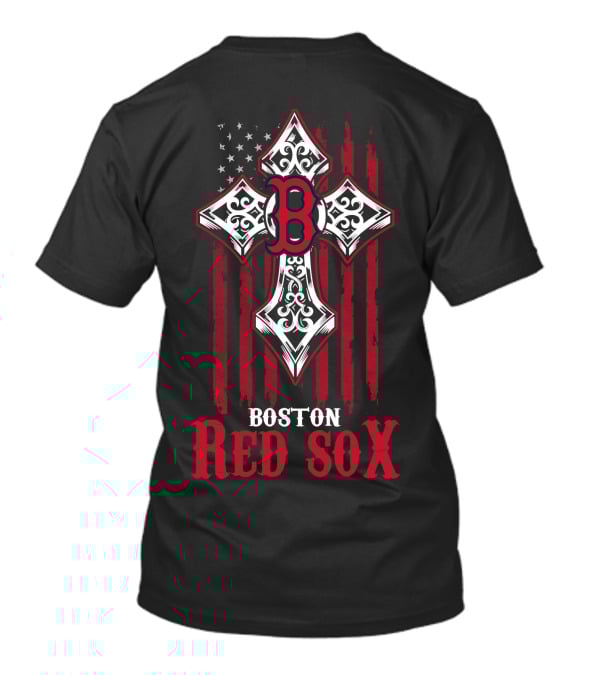 Boston Red Sox Patriotic Cross Stars And Stripes Motif T-Shirt