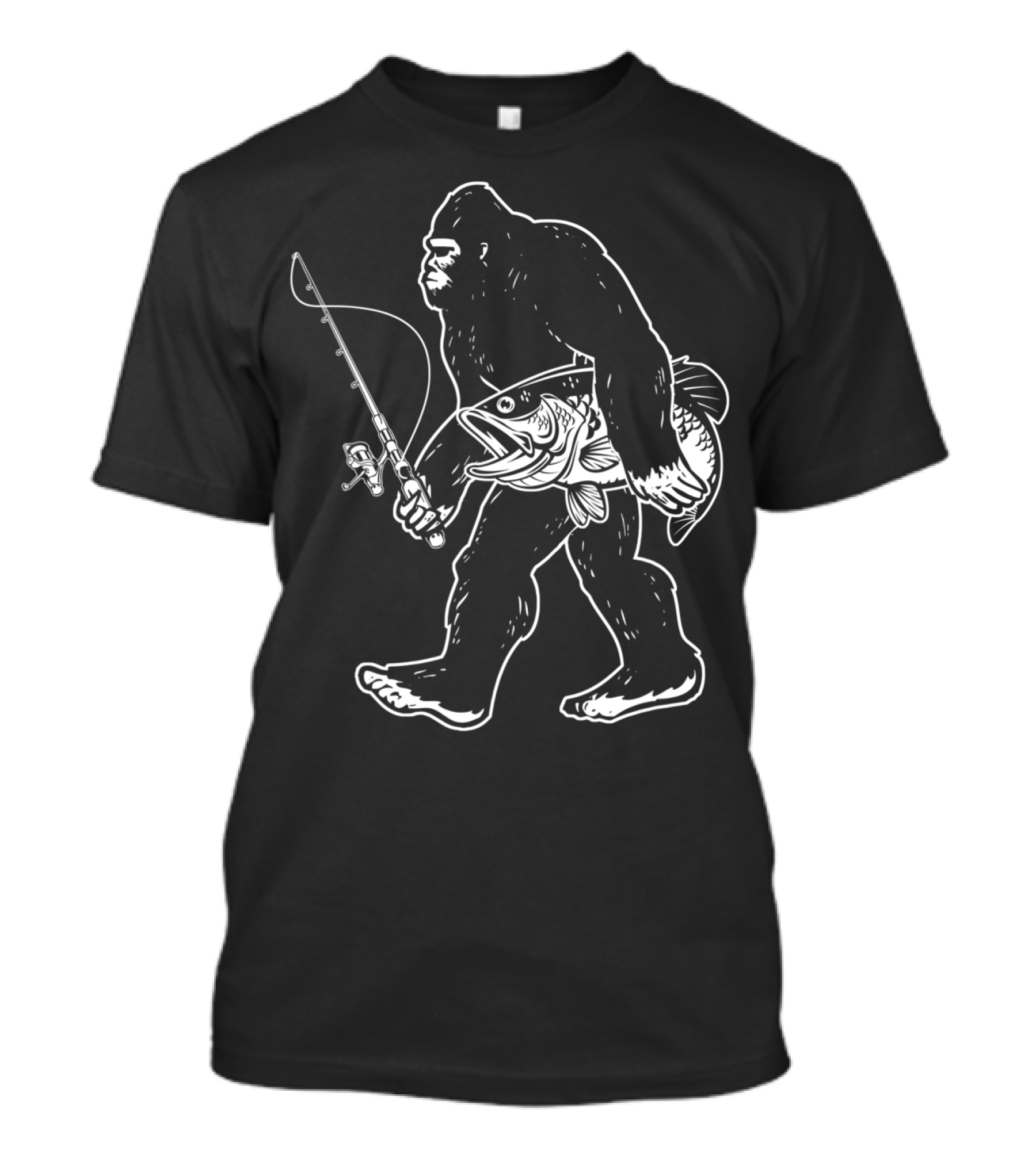 Bigfoot Bass Fishing Gear Sasquatch Holding Fish And Fishing Rod T-Shirt