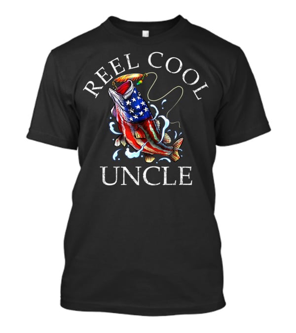 Reel Cool Uncle Fishing Patriotic American Flag Fish T-Shirt