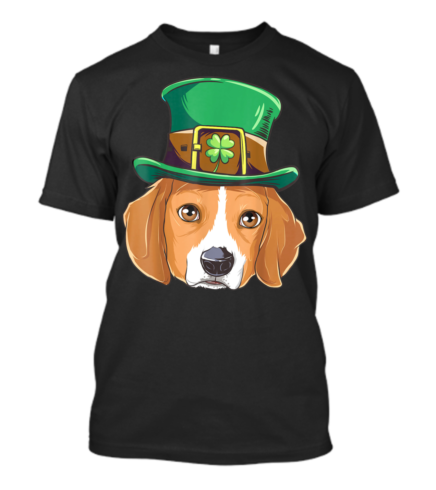 Beagle Wearing Leprechaun Hat With Shamrock T-Shirt