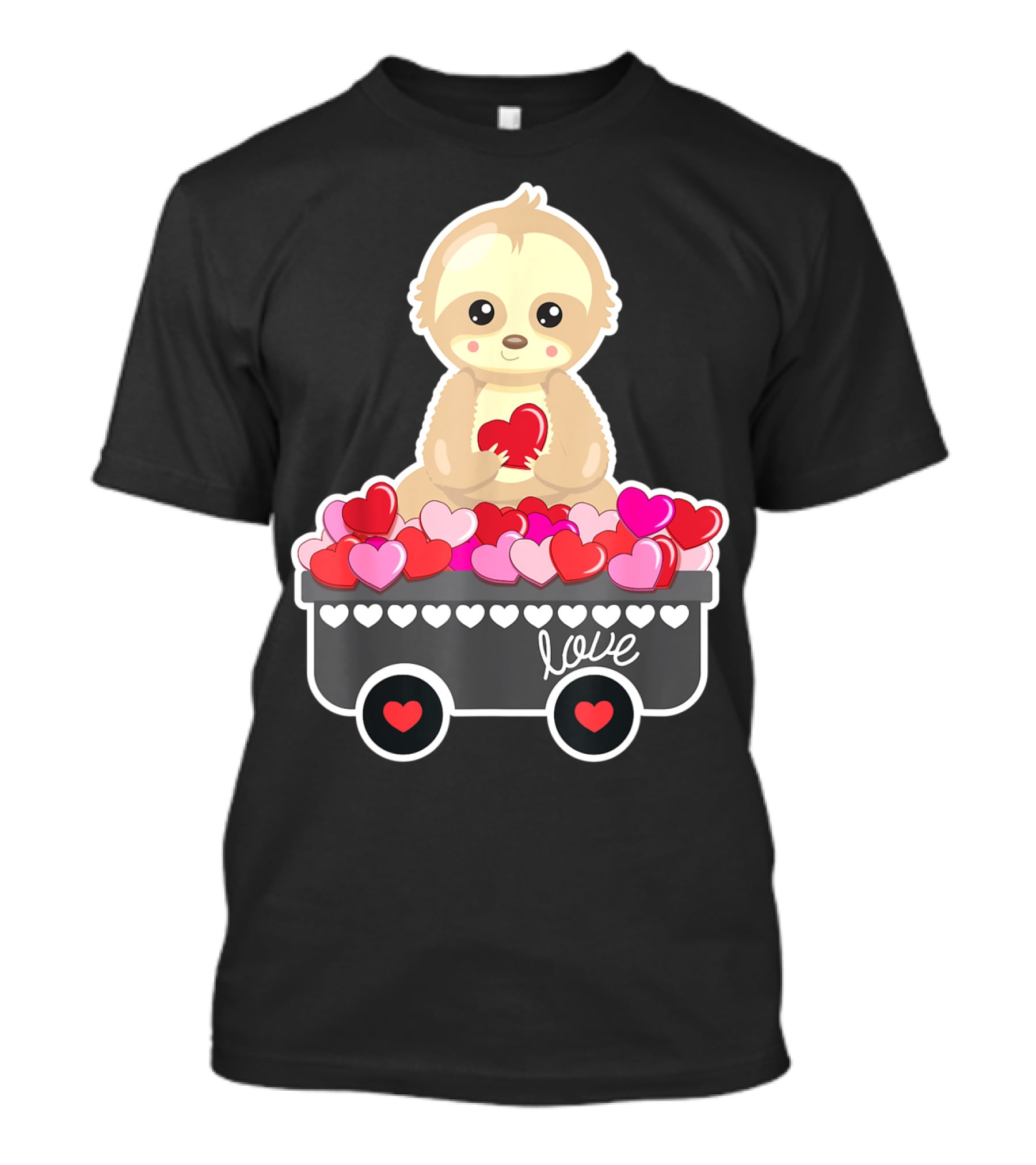 Cute Sloth Love Valentine Hearts In Cart T-Shirt