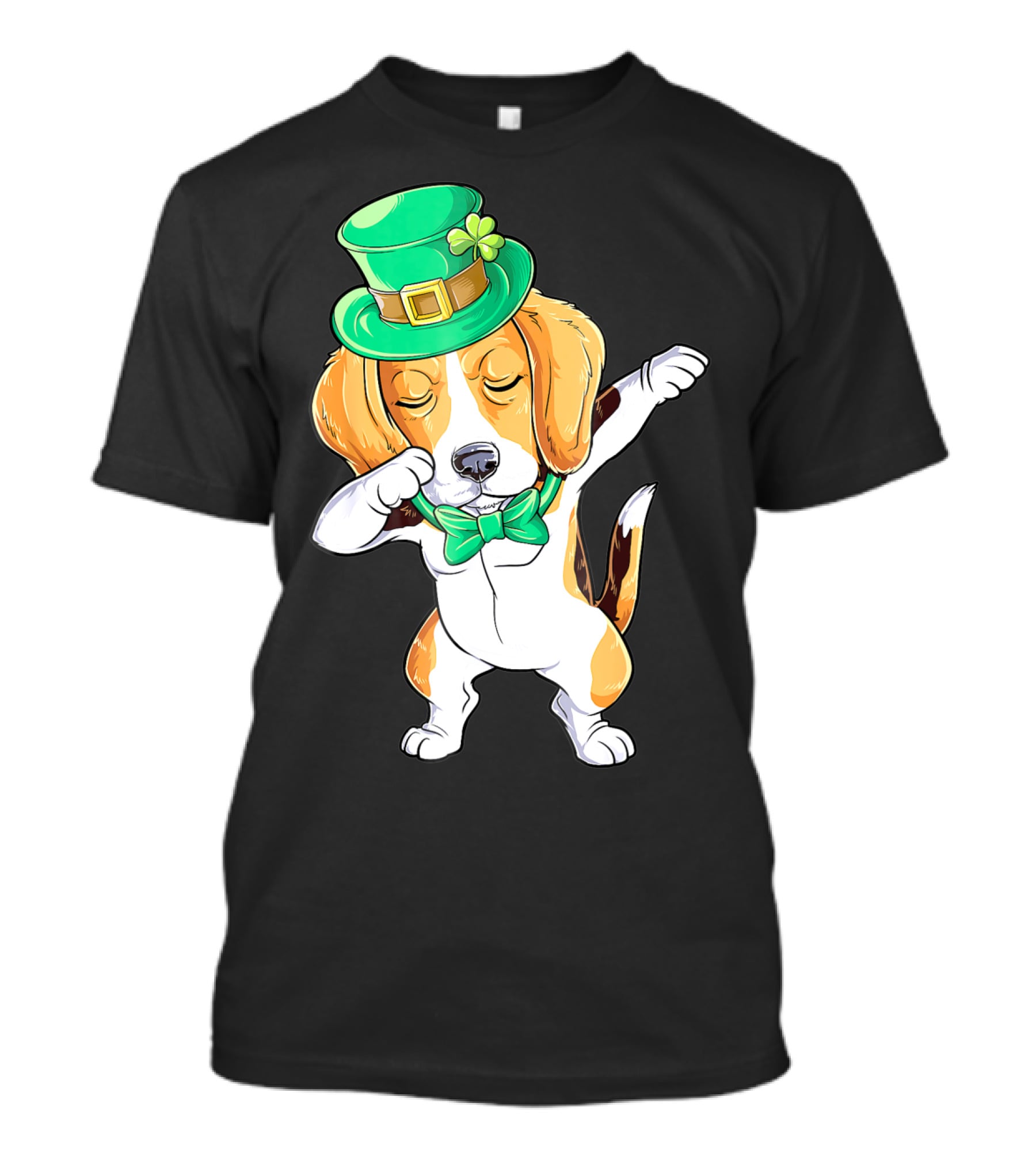 Dabbing Beagle In St Patricks Day Leprechaun Hat And Bowtie T-Shirt