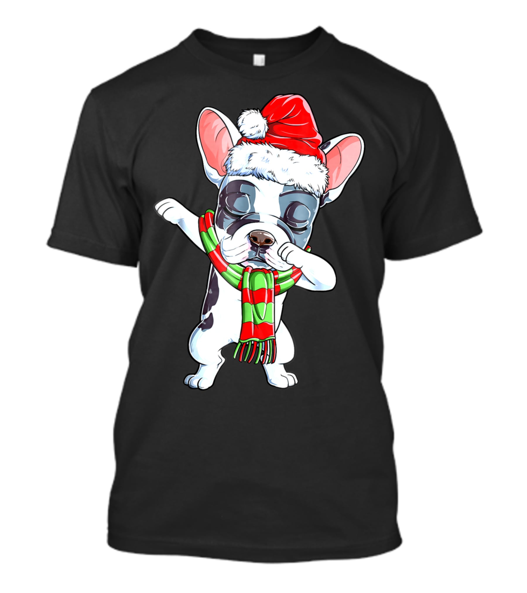 Dabbing French Bulldog Santa Christmas Scarf T-Shirt