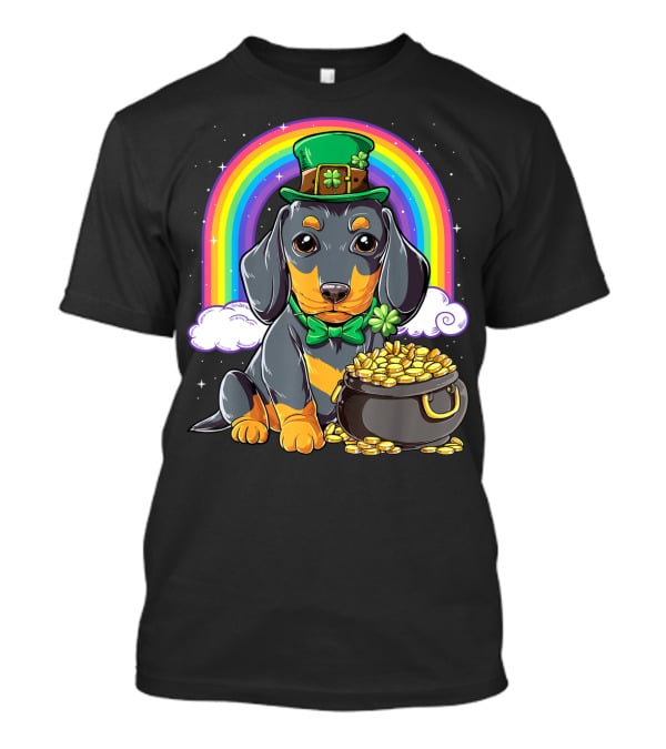 Dachshund St Patricks Day Leprechaun Rainbow Pot Of Gold T-Shirt