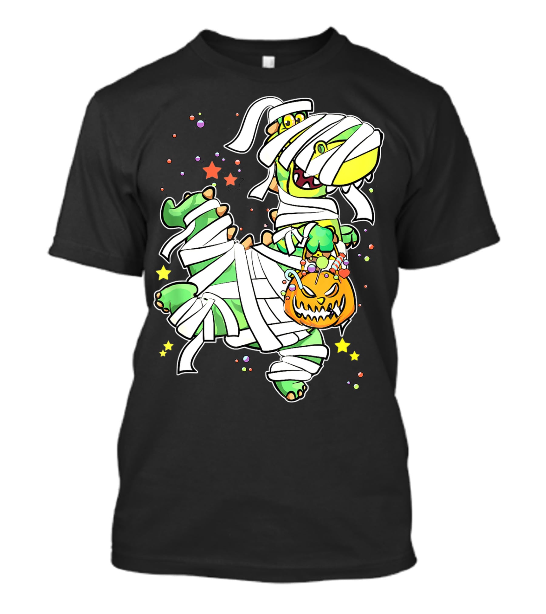 Halloween Mummy Dinosaur With Pumpkin Candy Basket T-Shirt