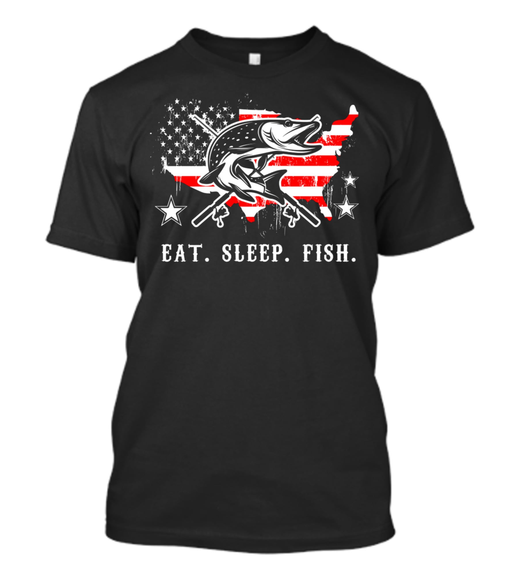 Eat Sleep Fish USA Flag Pike Rifle Stars T-Shirt