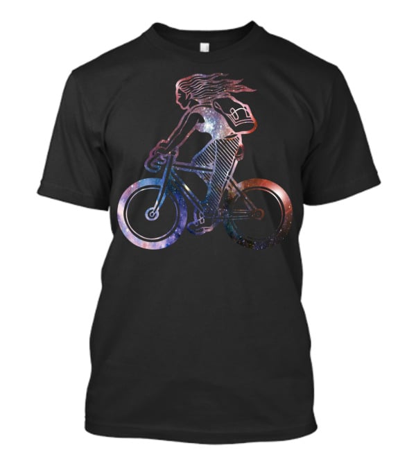 Girl Cycling Galaxy Cosmic Adventure T-Shirt