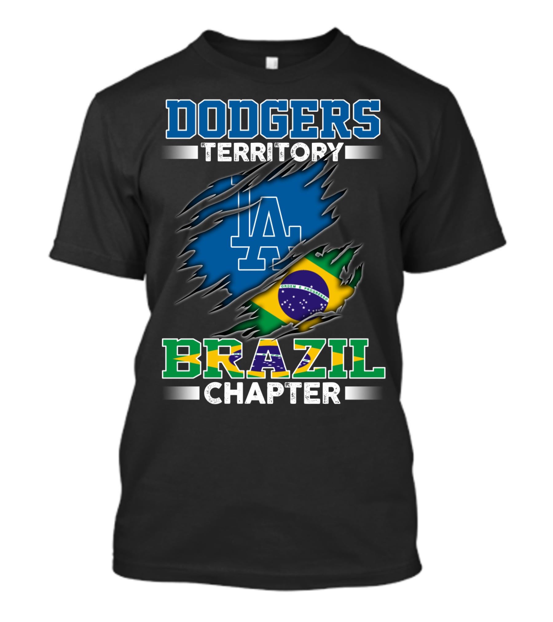 DODGERS TERRITORY BRAZIL CHAPTER LA Logo Brazilian Flag T-Shirt