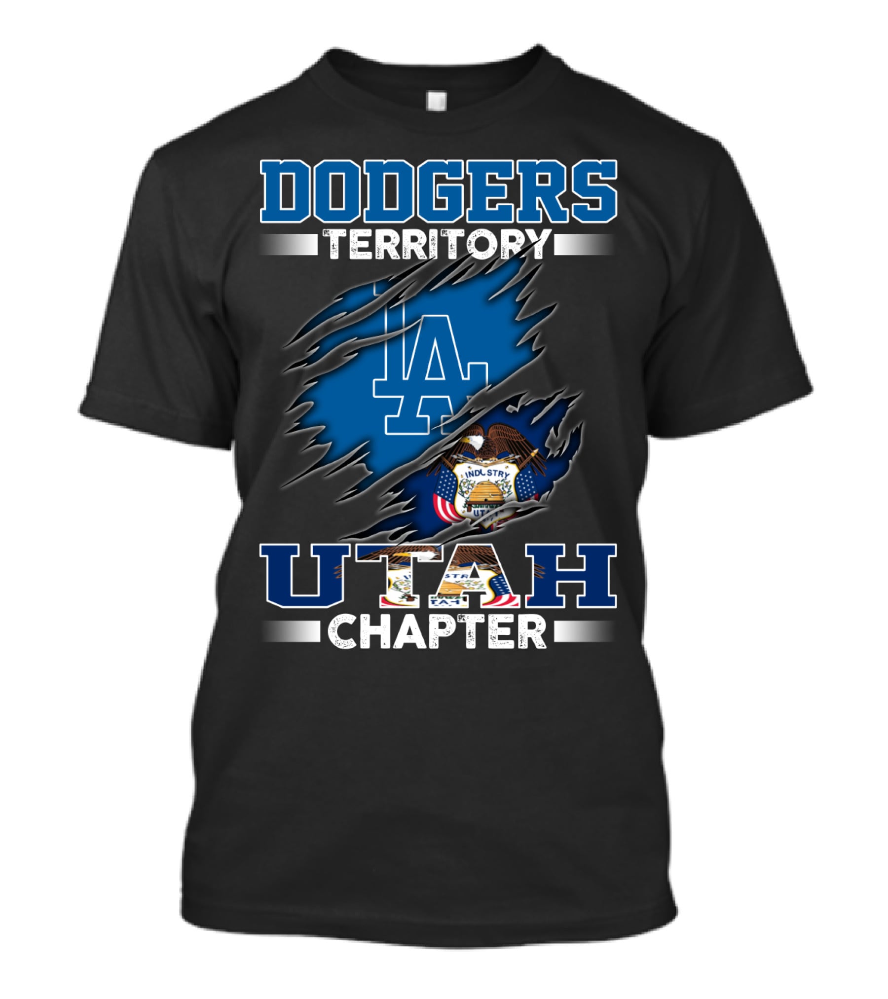 Dodgers Territory Utah Chapter LA Logo Utah State Flag T-Shirt