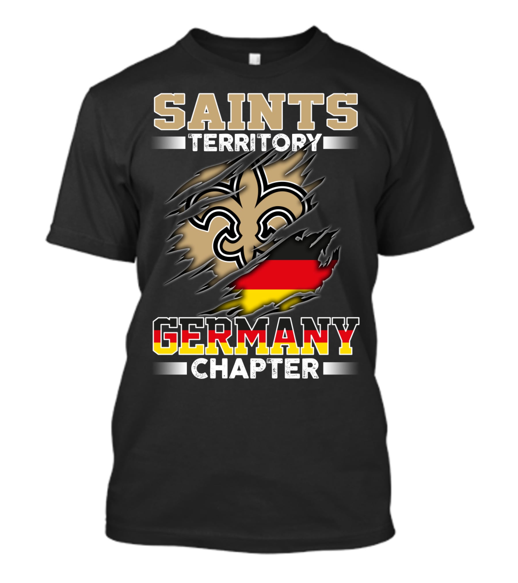 Saints Territory Germany Chapter Fleur-De-Lis German Flag Ripping T-Shirt