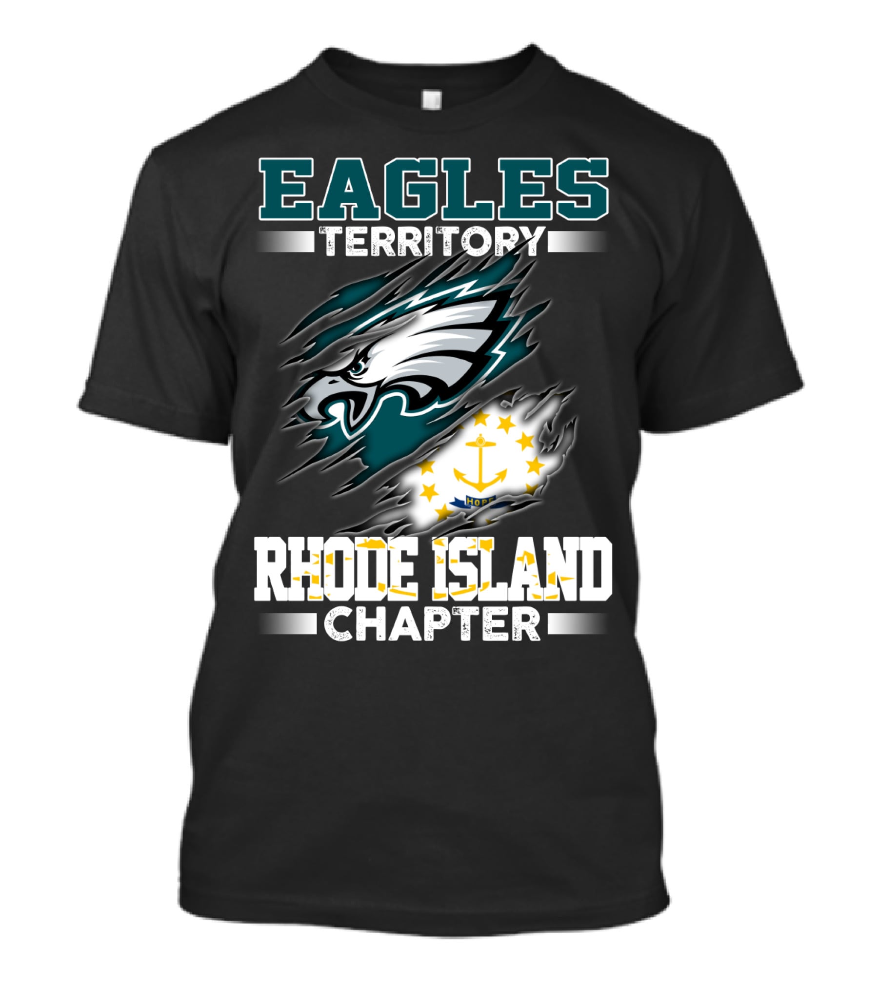 Eagles Territory Rhode Island Chapter Logo With Philadelphia Eagles And Rhode Island State Flag Elements T-Shirt