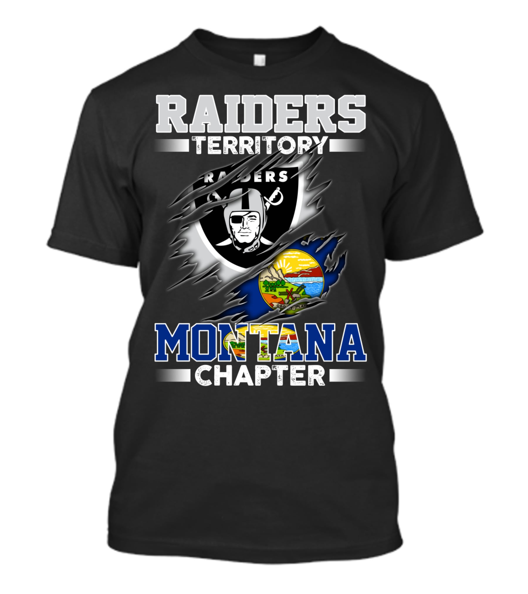 RAIDERS TERRITORY MONTANA CHAPTER Raiders Logo Montana State Flag T-Shirt