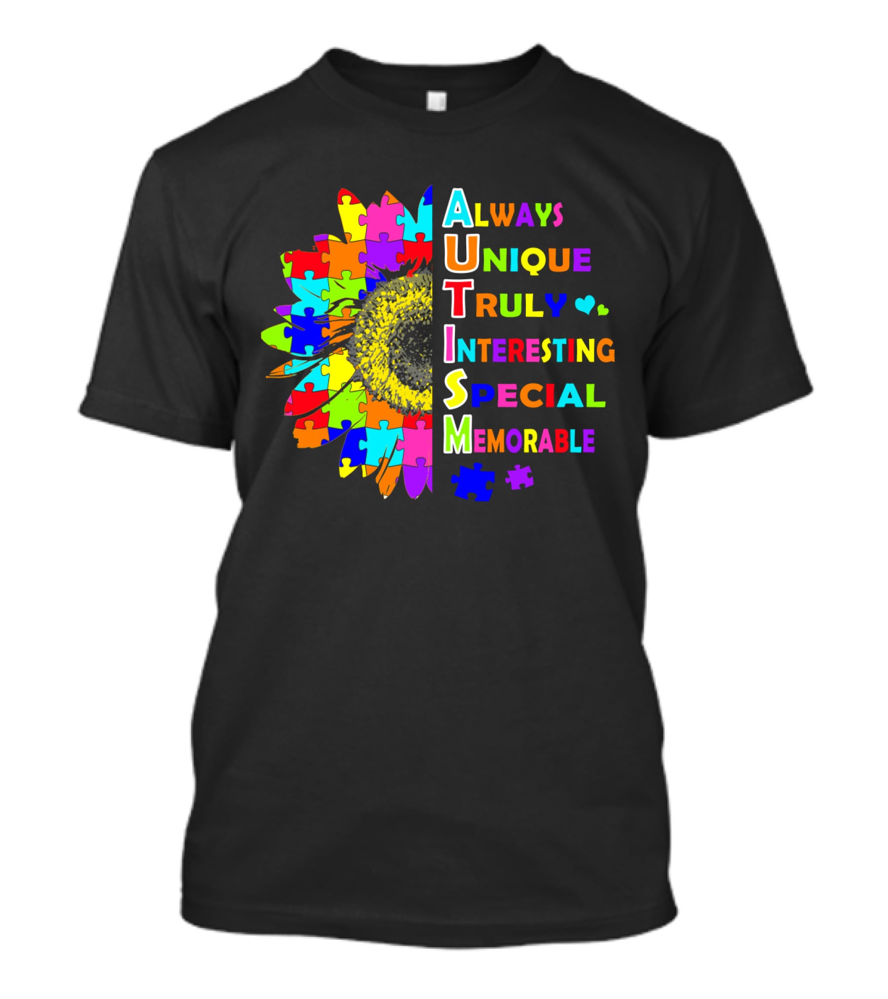 Autism Always Unique Truly Interesting Special Memorable Puzzle Sunflower T-Shirt