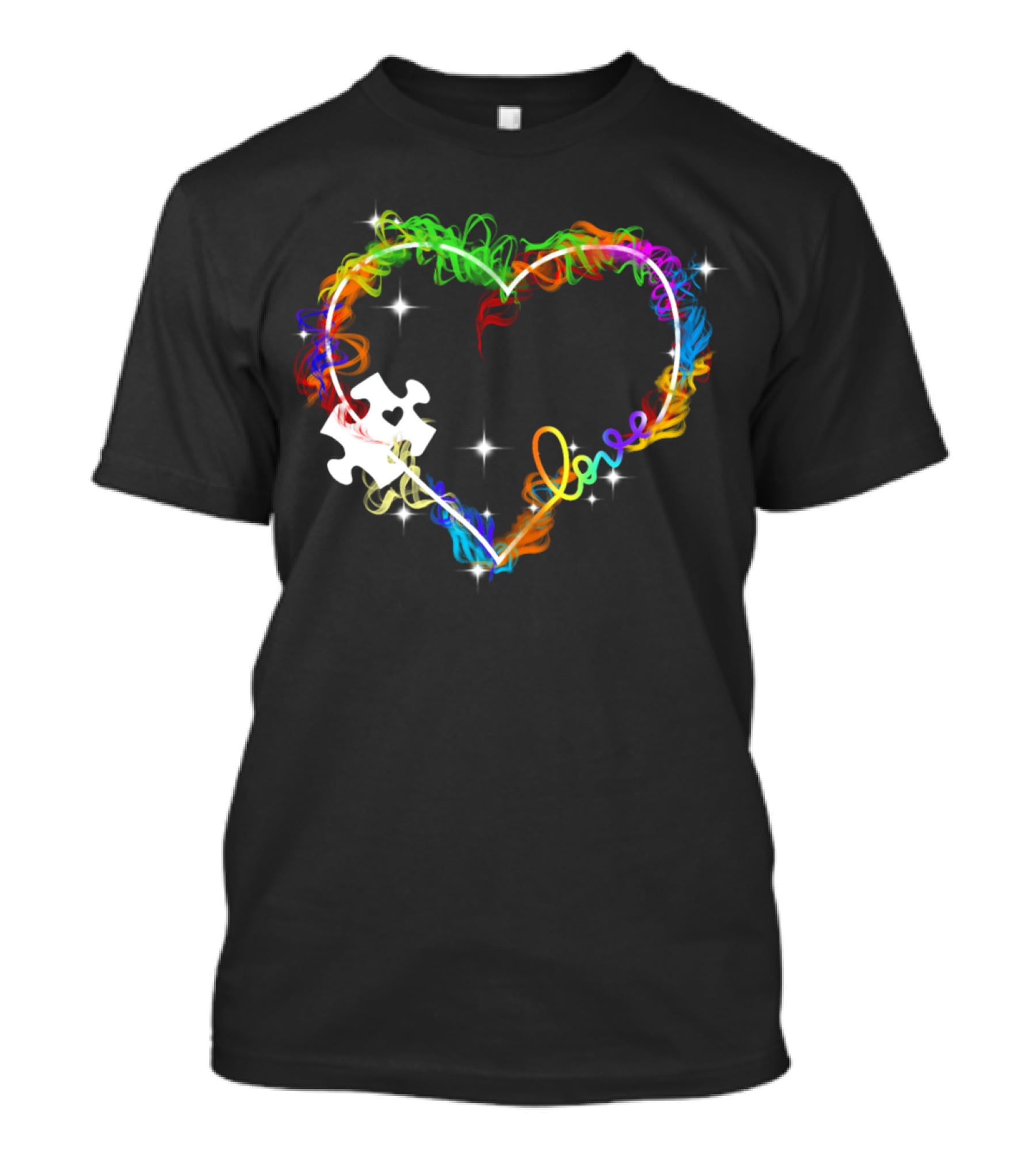 Love Heart Rainbow Puzzle Autism T-Shirt