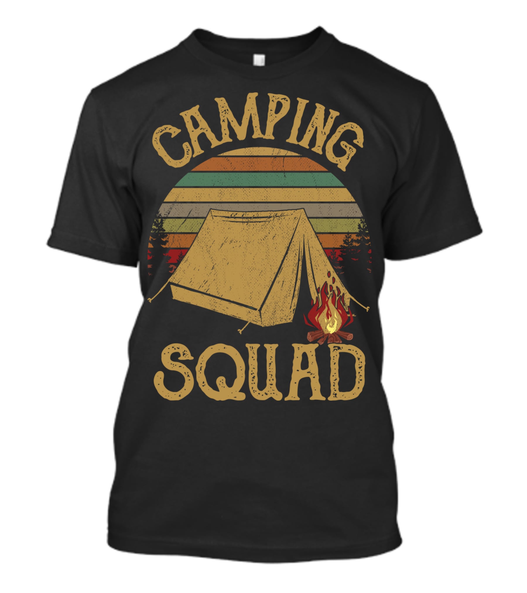 CAMPING SQUAD Vintage Campfire Tent Retro Sunset T-Shirt